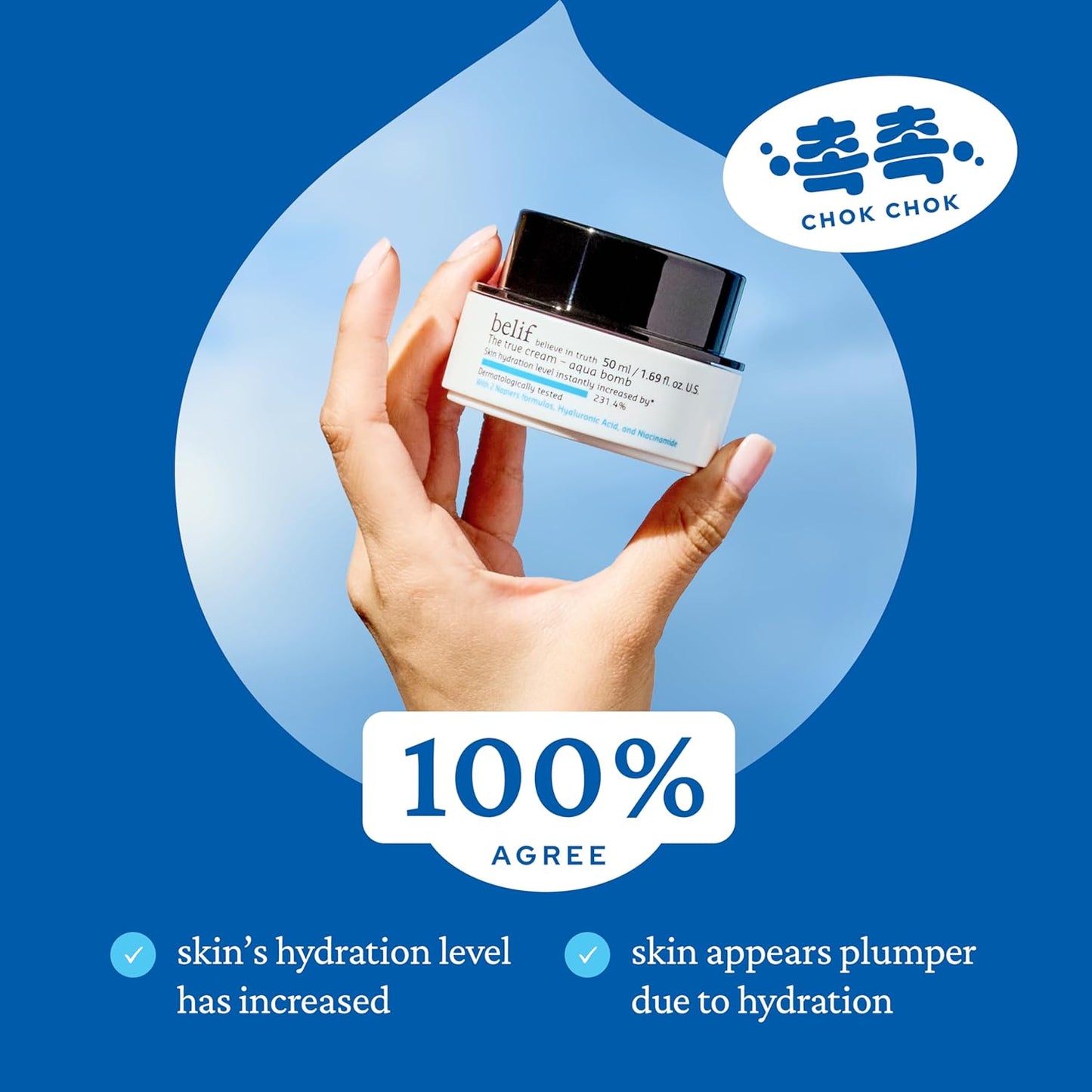 belif Aqua Bomb – Daily Niacinamide Hydrating Moisturizer, Lightweight Plumping Facial Cream with Hyaluronic Acid & Squalane, Cooling Effect, Anti-Aging, Korean Skincare, 1.68 fl oz (50ml)