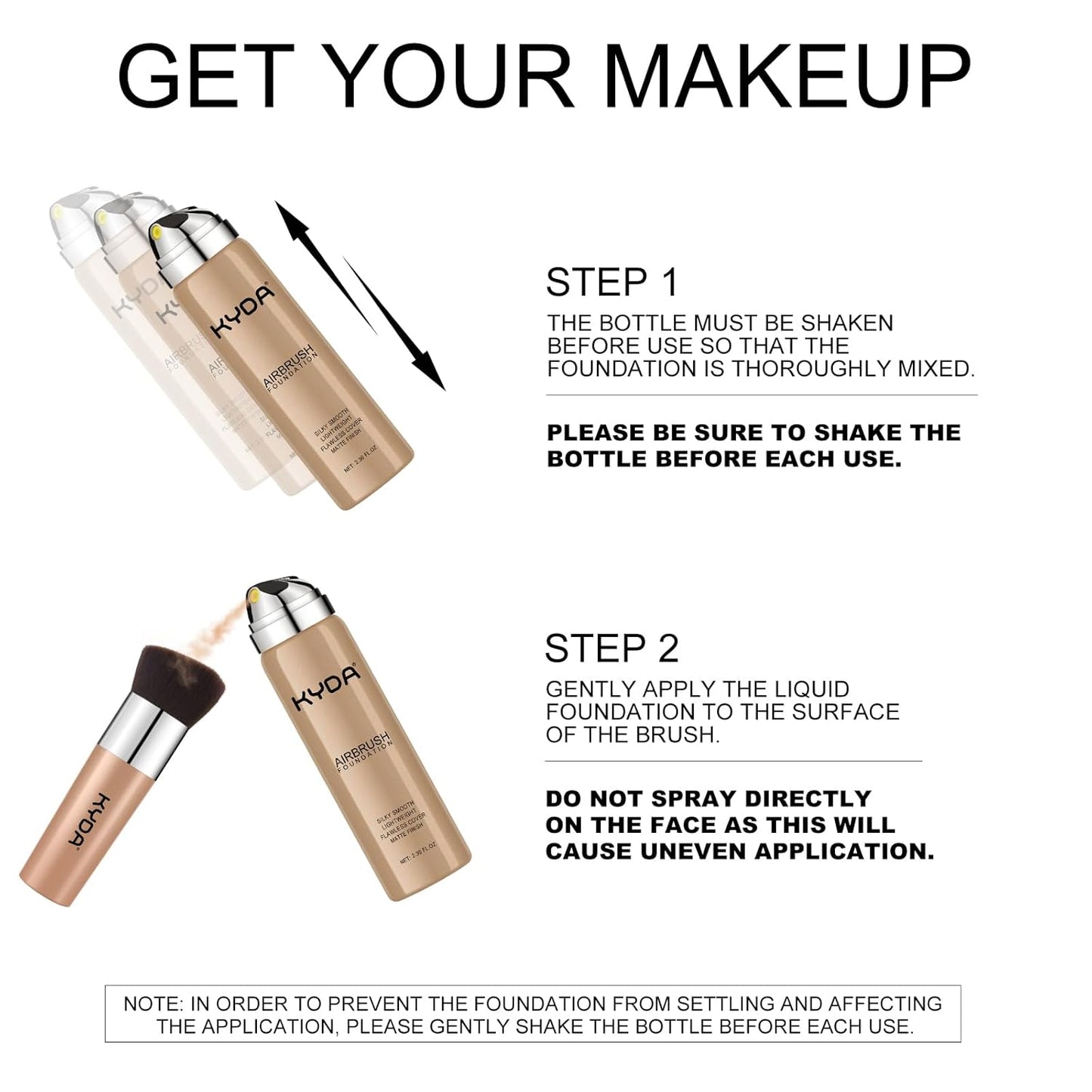 KYDA AirBrush Foundation Spray, Silky Foundation Mist Makeup, Flawless Coverage for Smooth Creamy Nude Finish, Breathable Blendable Lasting Formula, by Ownest Beauty-#125 Nude Beige