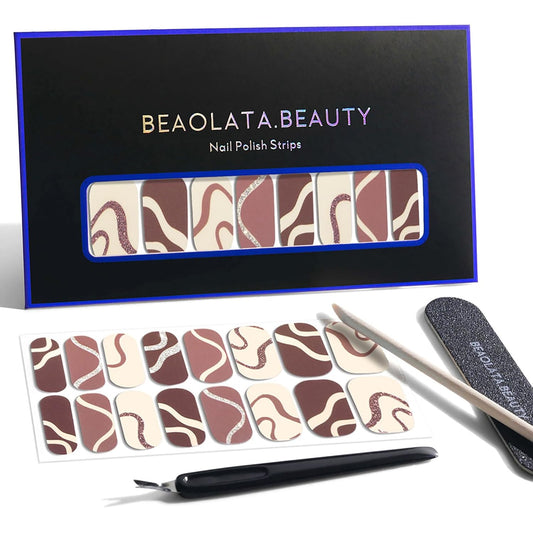Nail Polish Strips, 32PCS Salon Quality Wraps, Long Lasting Gel Nail Stickers for Women Easy Apply& Remove (Basketry Yellow Brown)