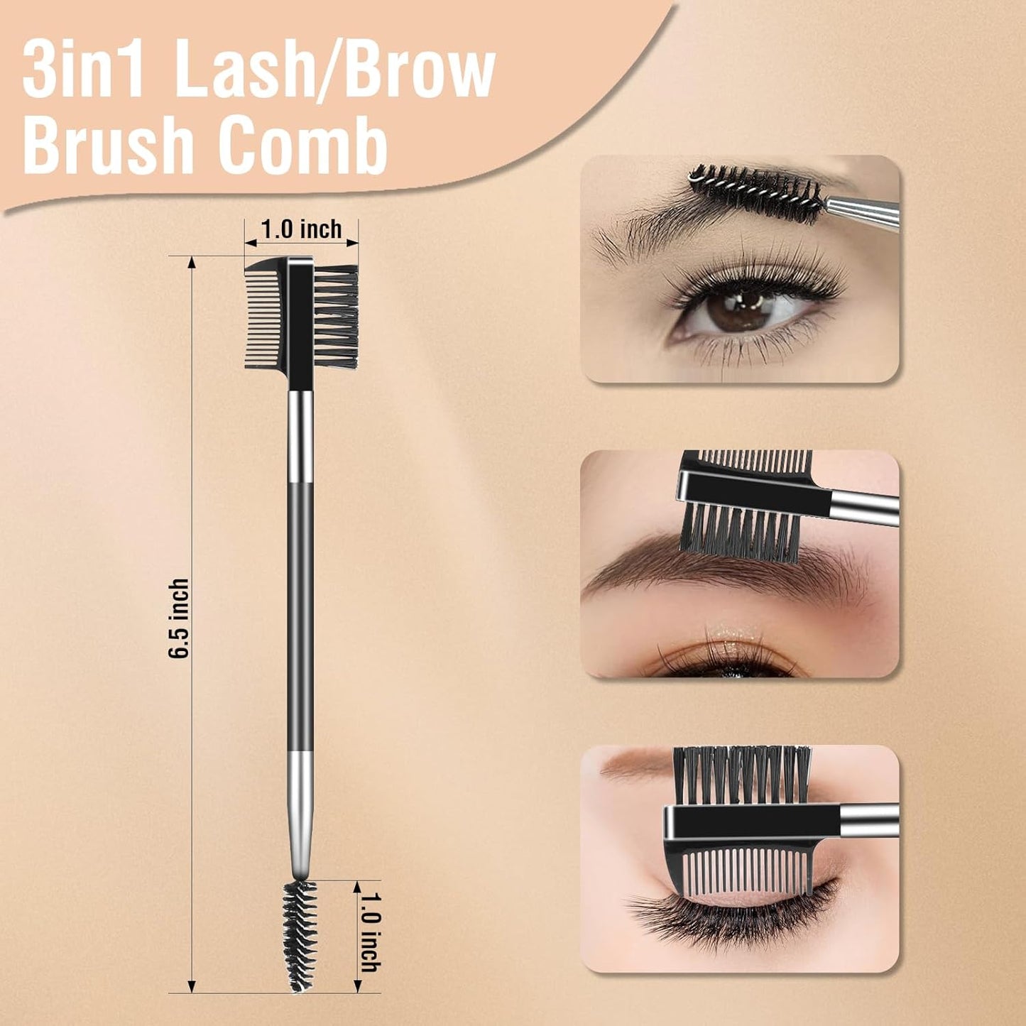 3PCS Eyelash Comb Lash Separator Brow Brush & Eyebrow Spoolie for Removes Clump Mascara