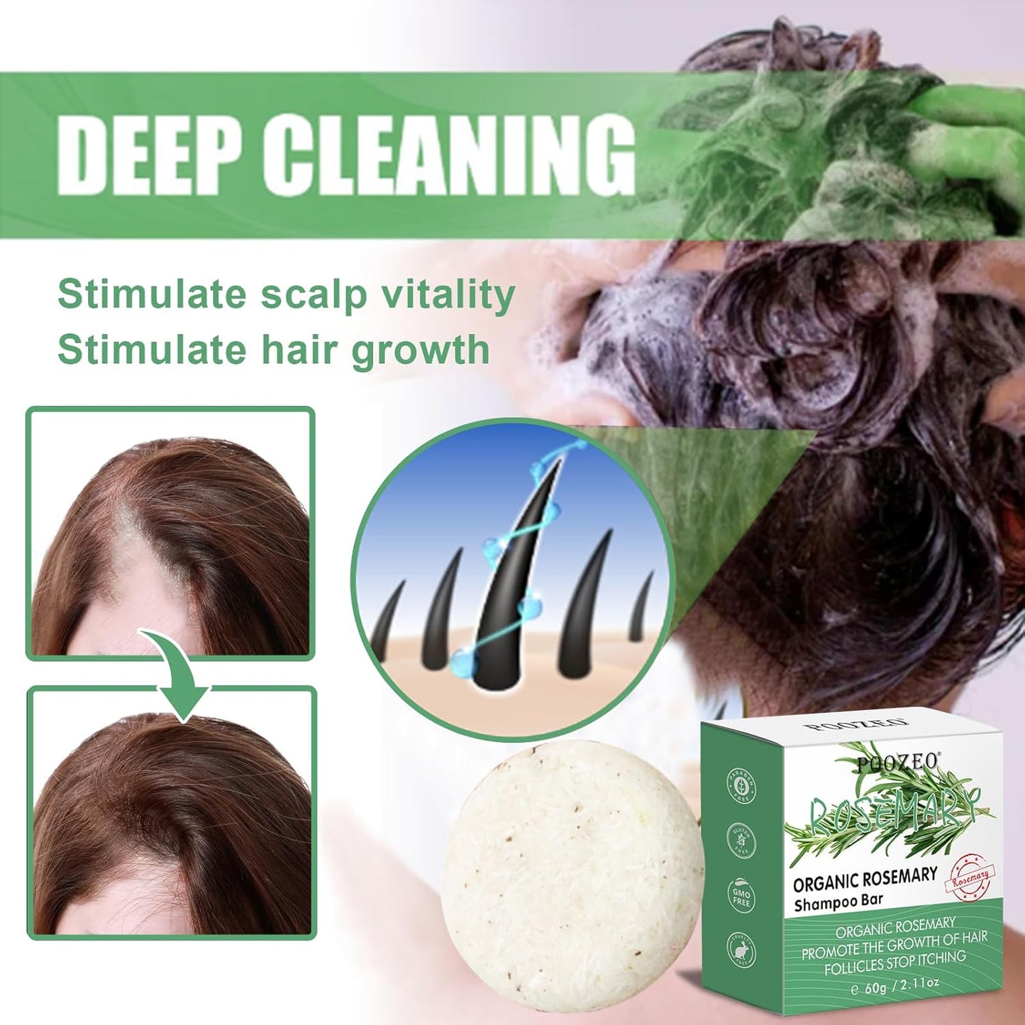 2 Pack Rosemary Hair Shampoo Bar,Deep Cleansing for Scalp Hair Loss Shampoo Soap,Organic Hair Oil Control,Solid Shampoo for Hair Growth, Refreshing and Hydrating Soap for Stocking Stuffers Women Gifts