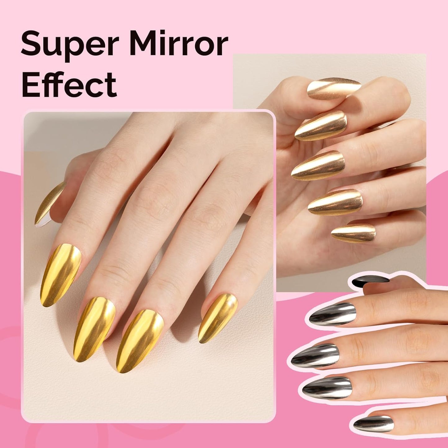 MelodySusie 4Pcs Chrome Nail Powder for Gel Nails, Aurora Fine Glitter Powder Mirror Effect Pigment Pearlescent Mermaid Pigment Pearl Glitter for Home DIY Salon Use