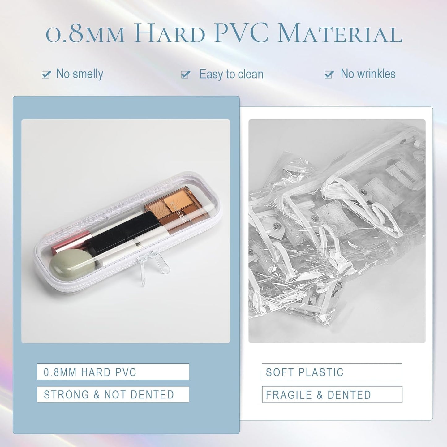 Sanwuta 6 Pcs Clear Hard Zipper Case Pencil Pouches Hard Plastic Zipper Pouches Makeup Bag Transparent Cases for Snacks Plastic Storage Organizer Box for Travel(White,7.87 x 2.56 x 1.57 Inch)