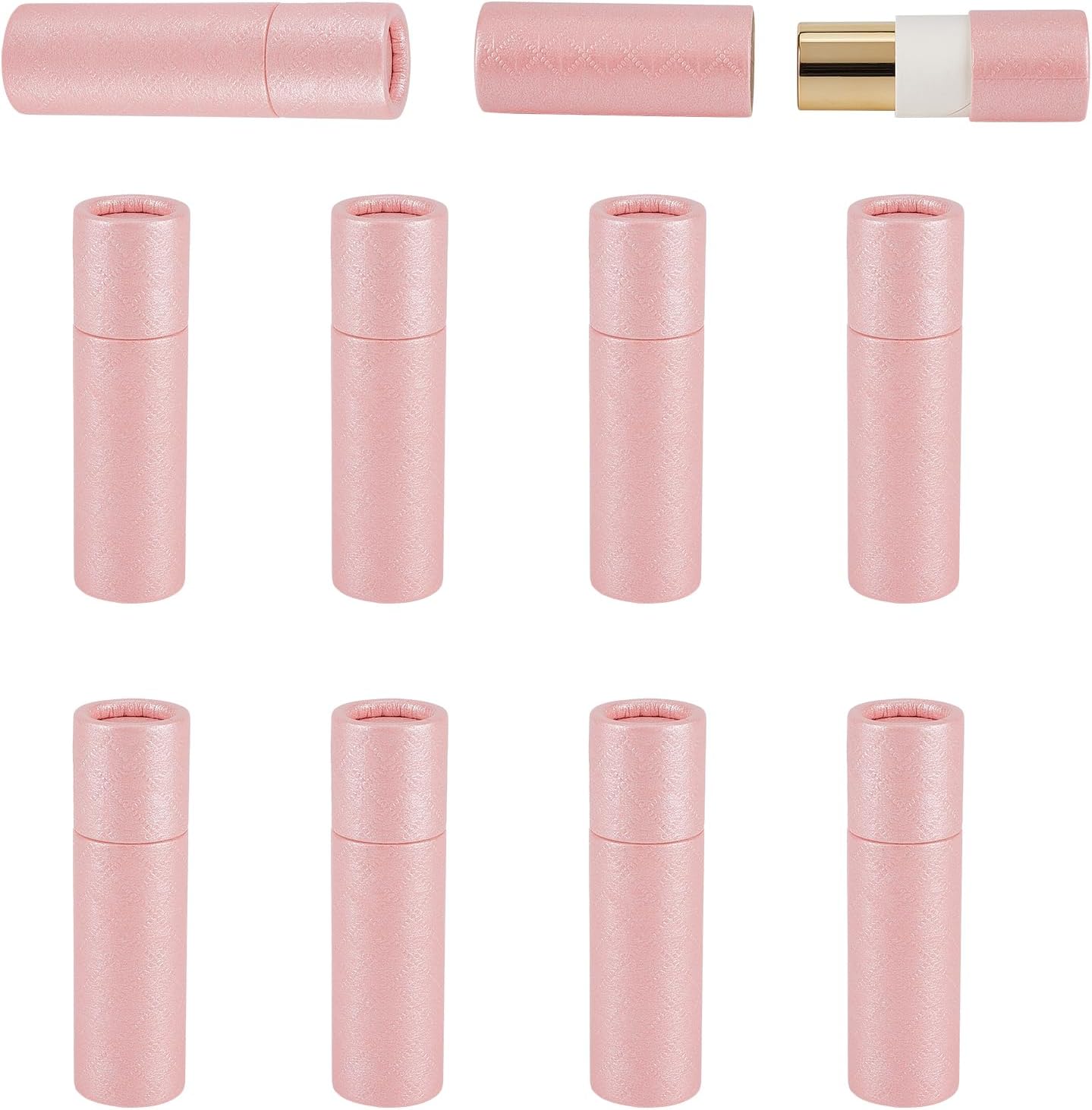 NICENEEDED 10 Pcs Paperboard Lip Balm Tubes, Refillable Paper Lipstick Tube, Round Cardboard Empty Lip Gloss Container Solid Perfume Tube Cosmetic Box for DIY Lip Gloss Balm and Chapsticks