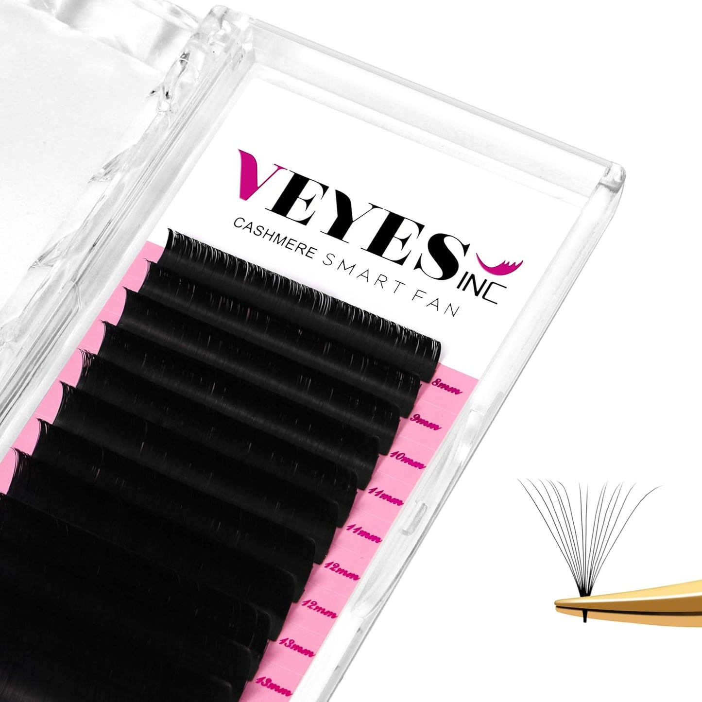 VEYES INC Cashmere Smart Fan Lash Extensions 0.03 0.05 0.07 C/CC/D Curl 8-20mm Mixed & Single Length, Super Matte Black Volume Lashes, Professional Supplies for Lash Techs (0.07 CC 15-20mm)