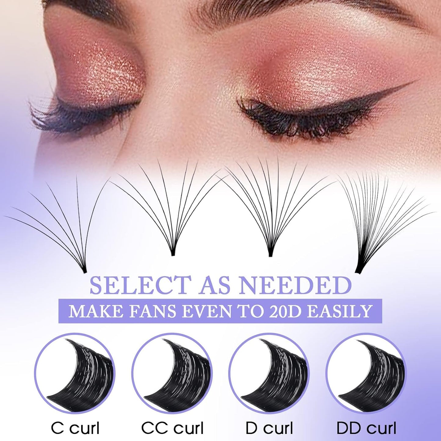 Easy Fan Volume for Lash Artists: Wendy, Handmade Fans for Eyelash Extensions, Self Fanning, Blooming, C-KH, Black, C-0.05-14-20