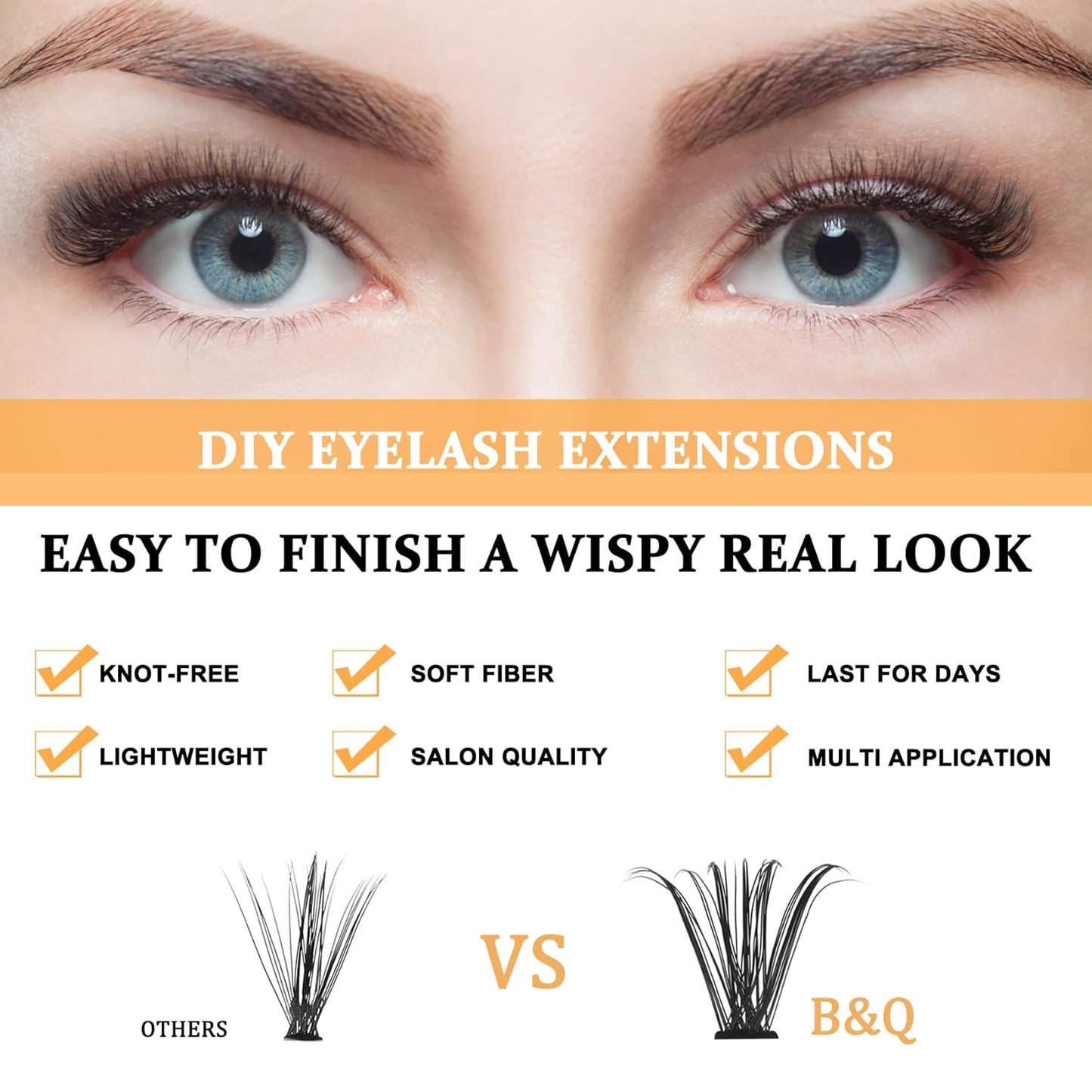 B&Qaugen False Eyelash, 280 Clusters Individual Lashes, 50D, Vegan, Cruelty Free