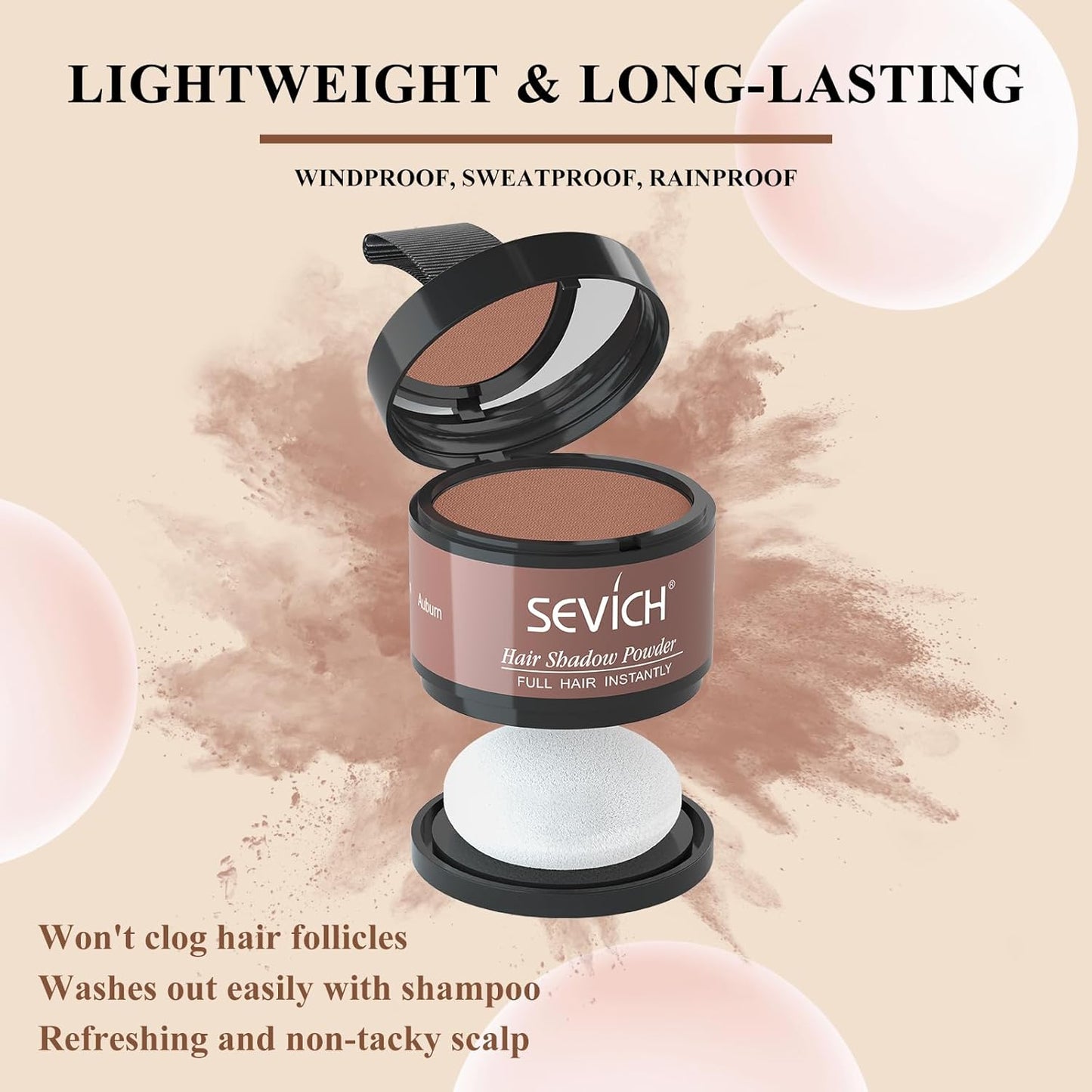 SEVICH Hairline Powder - Instantly Cover Grey Hair and Thinning Hairline, Eyebrows & Beard Line Touch Up, Windproof & Sweatproof, Auburn