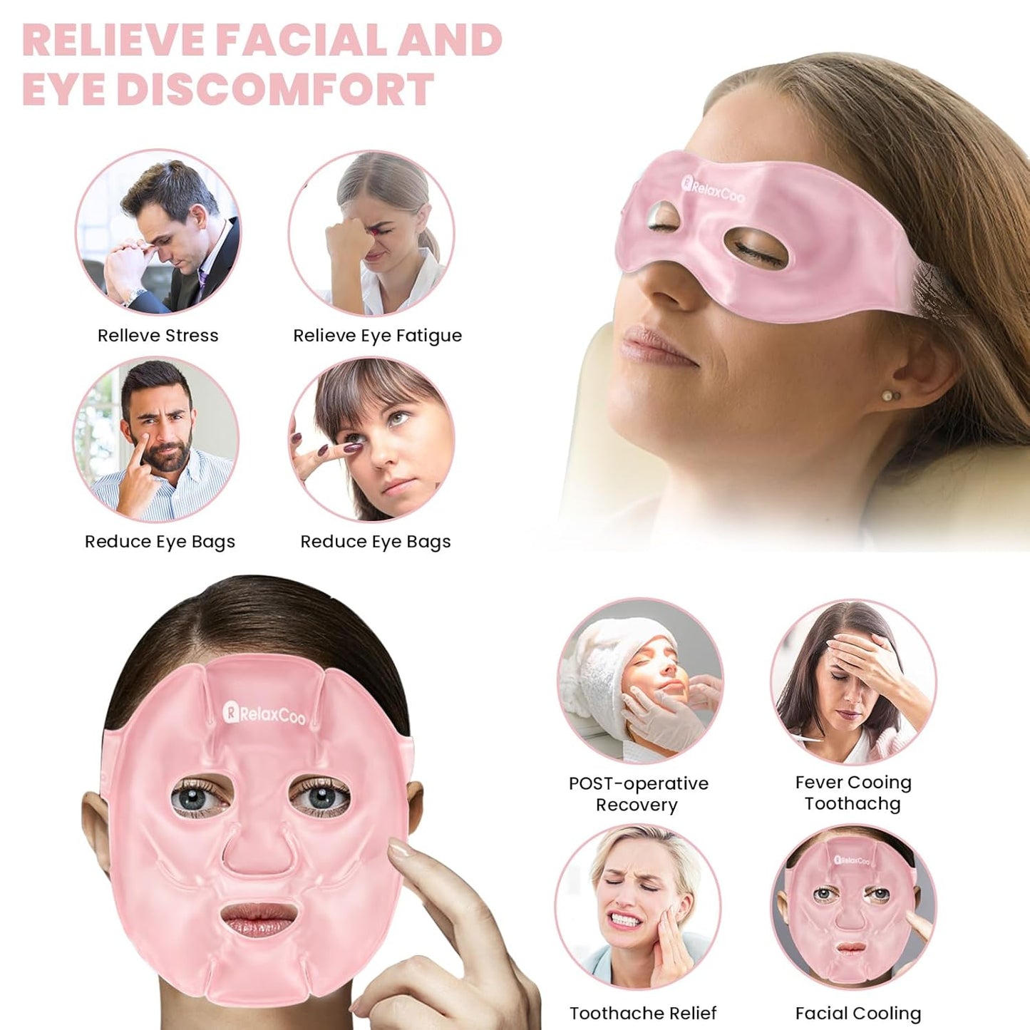 Ice Face Eye Mask for Dark Circles and Puffiness Cold Warm Compress, Gel Cold Cooling Face Mask Package for Women and Men, Migraines, Headache, Stress and Relaxation, Pink