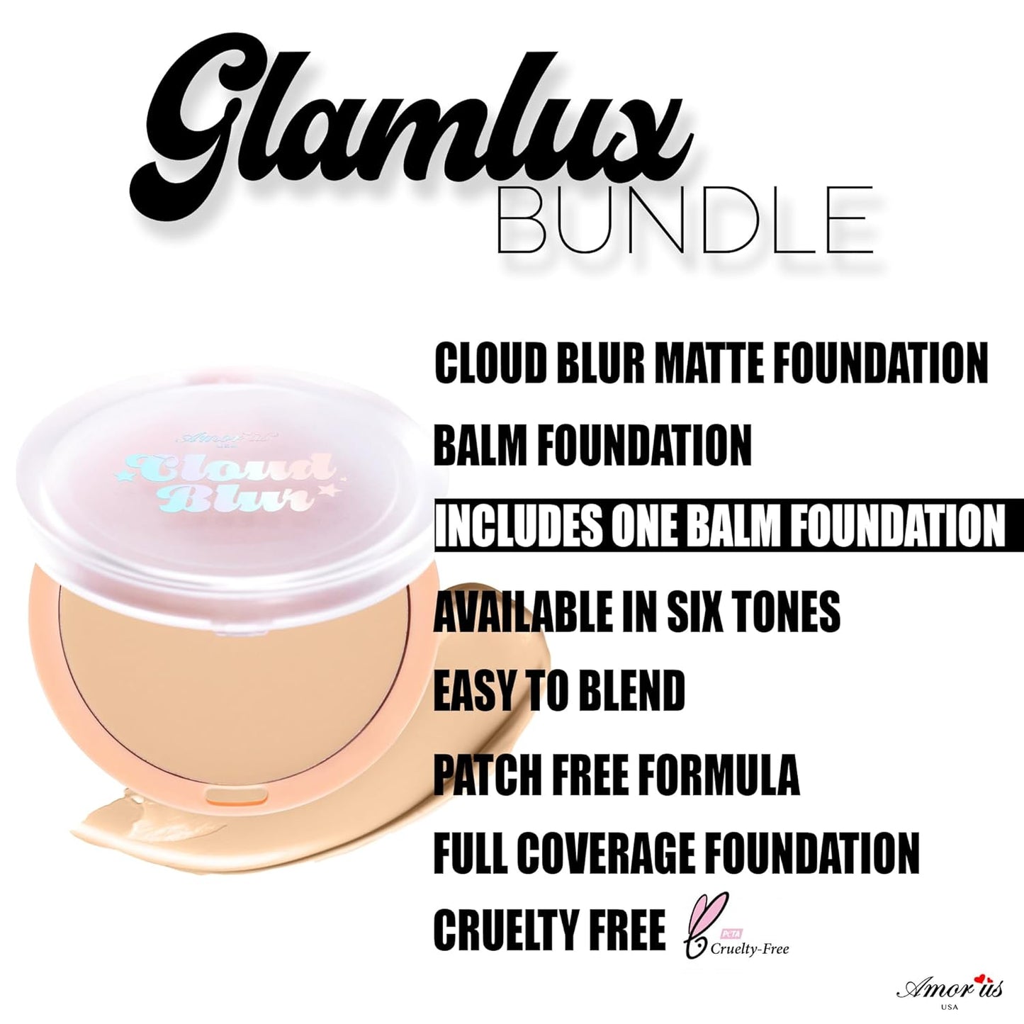 Beauty Bundle Beauty Creations Pink Cloud Pink Loose Setting Powder & Amorus Cloud Blur Matte Balm Foundation, Minimizes Pores, Matte Finish 14HR Shine Control (Ivory)
