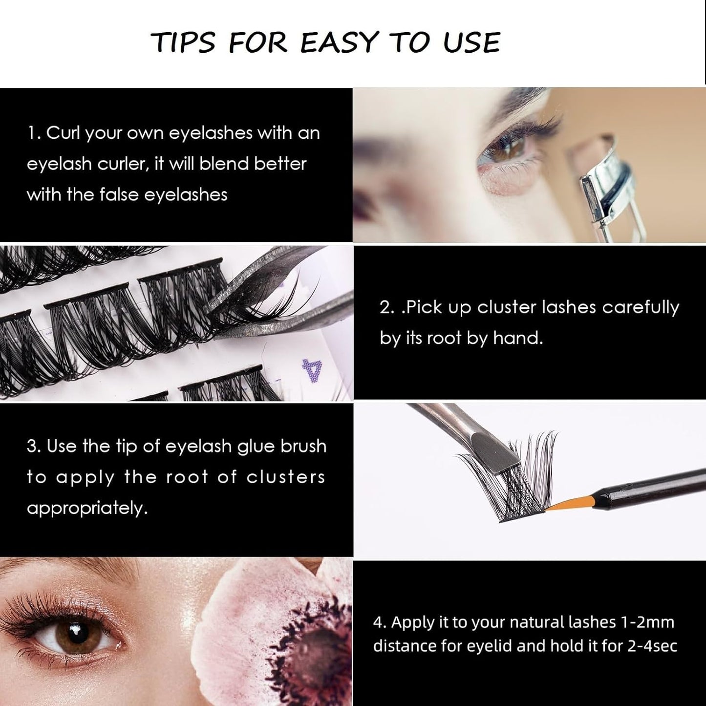 Cluster Lashes 72 Individual Lashes Clusters Eyelash Extensions False Eyelashes DIY Lash Extension Reusable False Eyelashes Natural Look Mix 10-16mm C D Curl-DM27