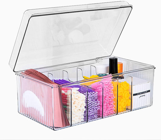 Lash Extension Organizer and Storage, Lash Cart Organizer for Lash Techs, Eyelash Extension Supplies Organizer Storage Box, Acrylic Lashes Supplies Container, Eyelash Beauty Organizer with Lid Clear