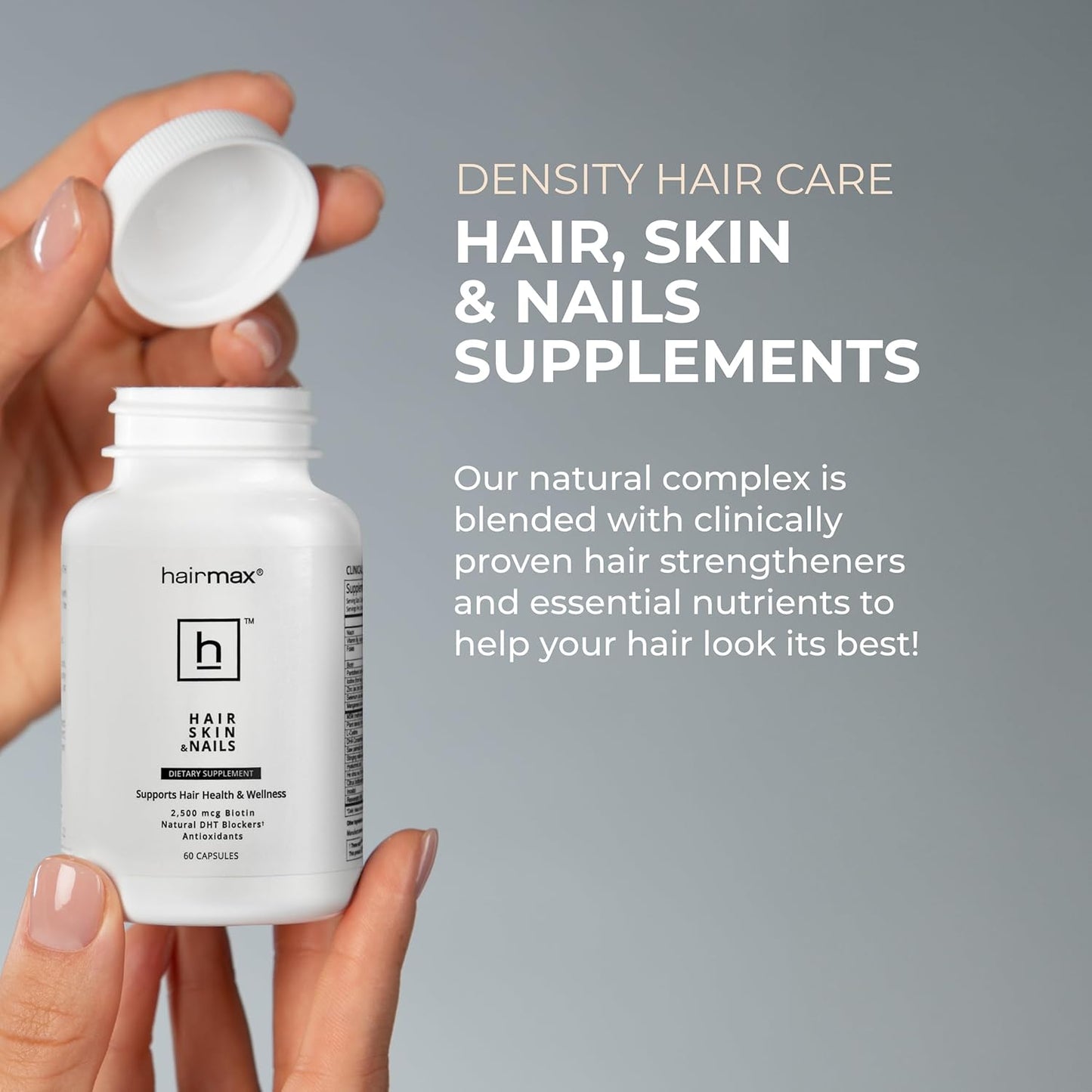 Hairmax for Hair, Skin and Nails Dietary Supplement – Hair Loss and Hair Regrowth Treatment for Women and Men. Contains 2500mcg Biotin, DHT Blocker, MSM & Antioxidants, Pack of 2 Bottles