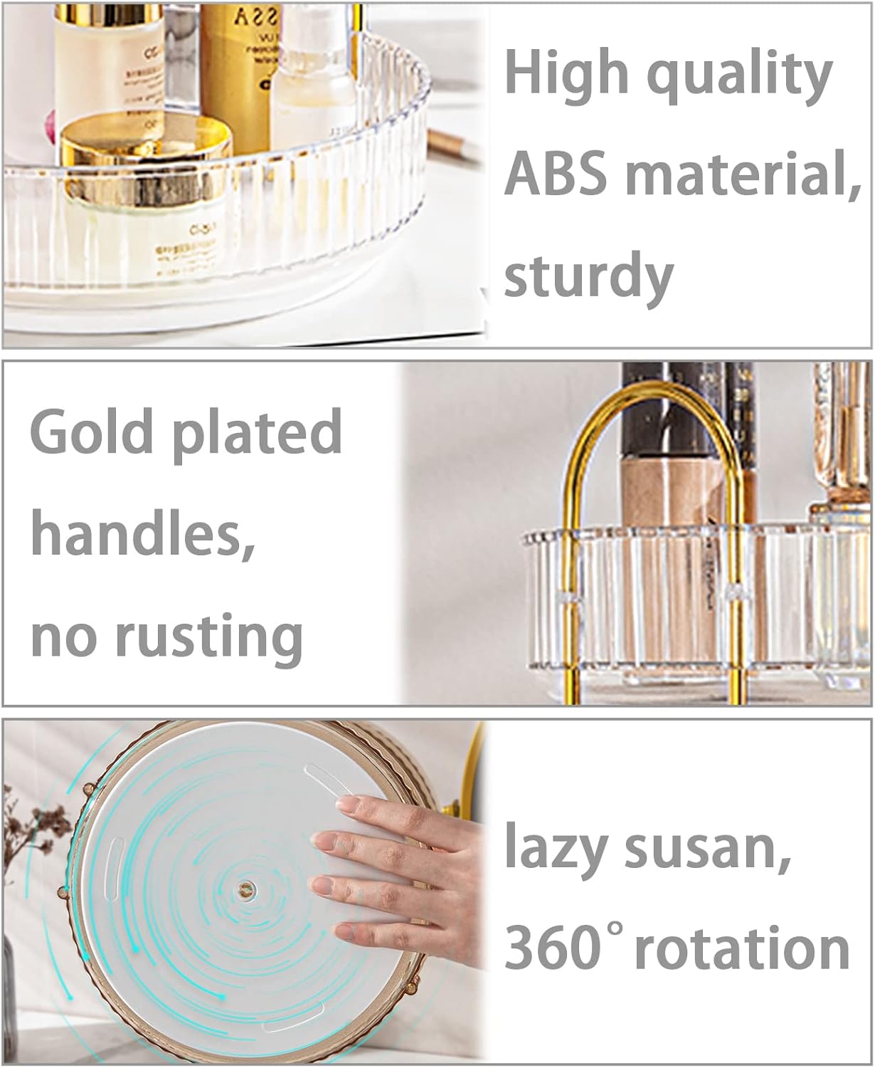 Rotating Makeup Organizer for Vanity, High-Capacity Skincare Clear Make Up Storage Perfume Organizers Cosmetic Dresser Organizer Countertop 360 Spinning (Clear, 1 Tier)