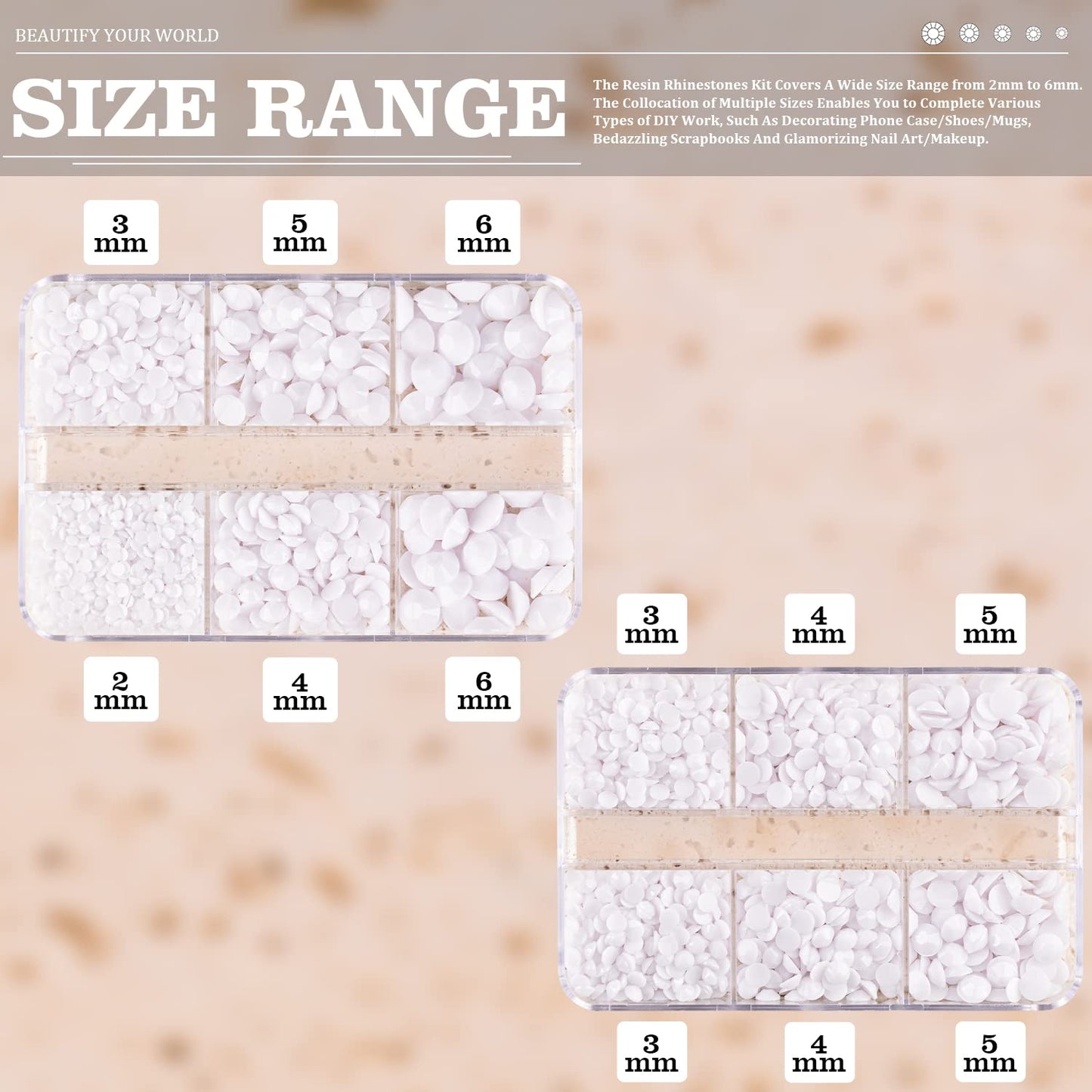 Resin Rhinestones Crafting, 2/3/4/5/6mm Flatback Jelly Rhinestones, 2 Boxes White Non Hotfix Crystal Gems for Bedazzling Crafts Mugs Tumblers Clothes Makeup Nail