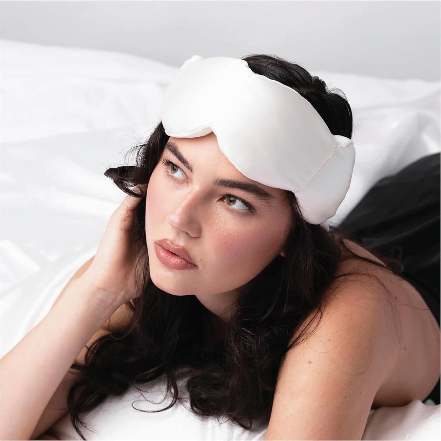 Nodpod Gentle Pressure Silk Sleep Mask | Patented Light Blocking Design for Sleeping, Travel & Relaxation | Bead Filled, Machine Washable (Pearl)