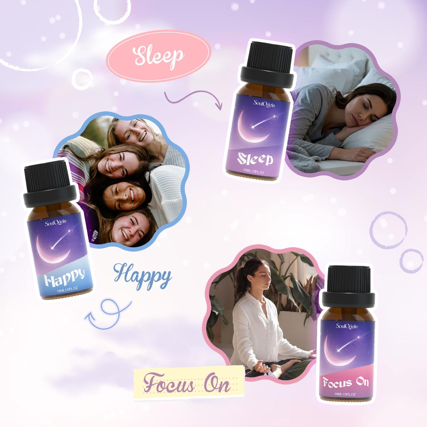 Essential Oil Blends, Essential Oils for Diffusers for Home, Best-Wishes Kit Scent Diffuser Oil, Use for Soap Candle Making- Sleep, Happy, Breathe, Inspire, Relax, Focus On