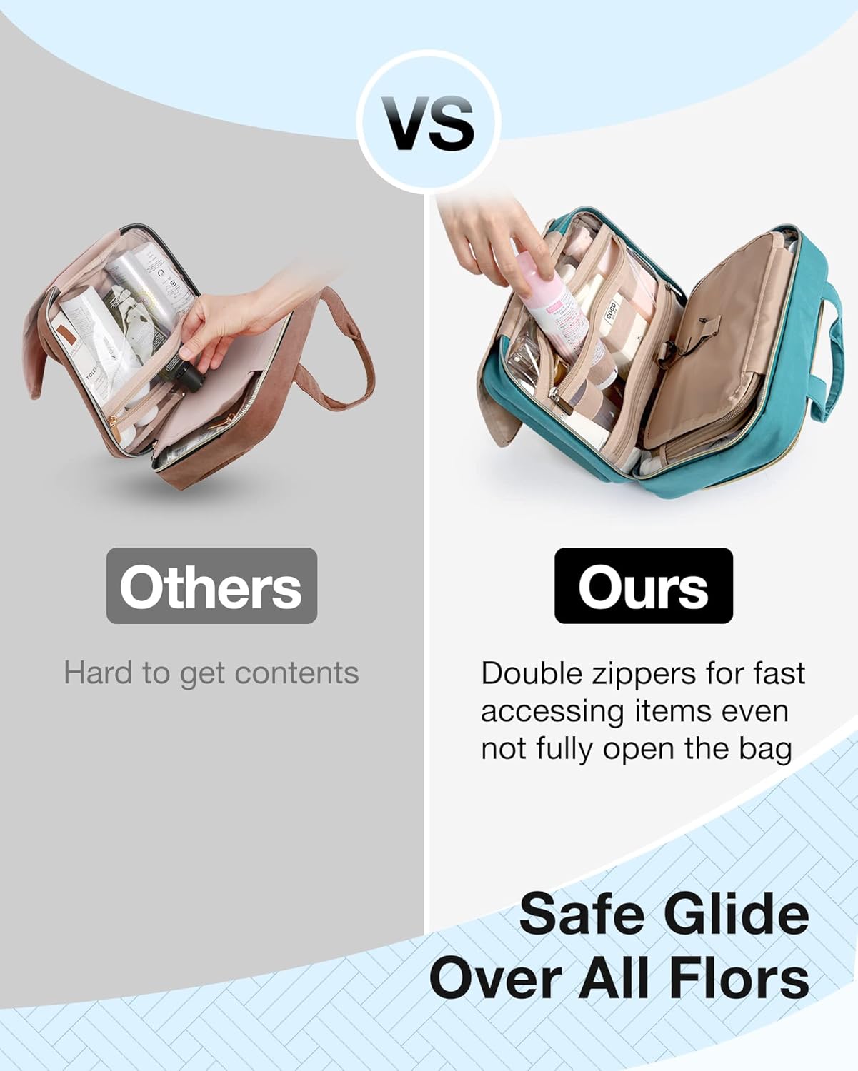 BAGSMART Toiletry Bag Hanging Travel Makeup Organizer with TSA Approved Transparent Cosmetic Bag Makeup Bag for Full Sized Toiletries, Large-Blue