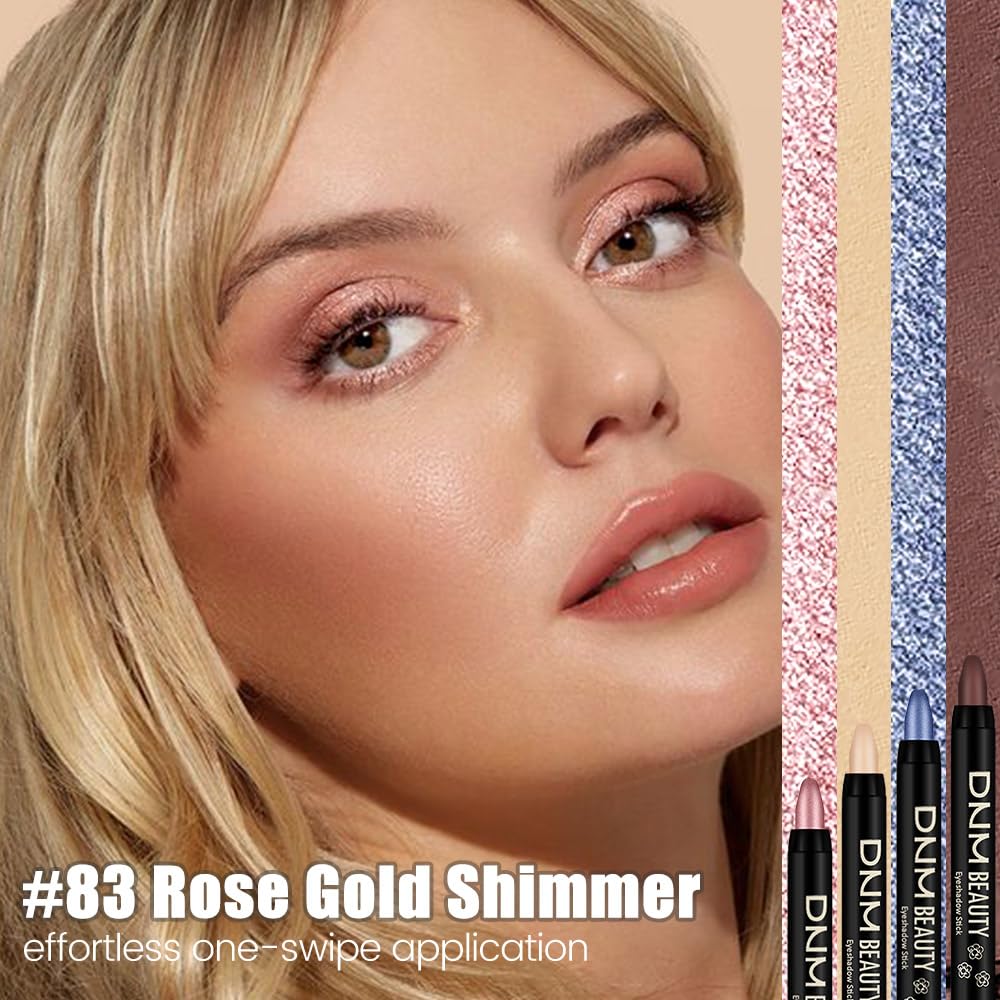 evpct Rose Gold Pearl Cream Eye Shadow Sticks Brightener Pencil for Women, Rose Gold Shimmer Silky Eyeshadow Applicator Stick Pen Waterproof, Blendable Crease-Proof Stick Eyeshadow Pearl Eye Makeup 83