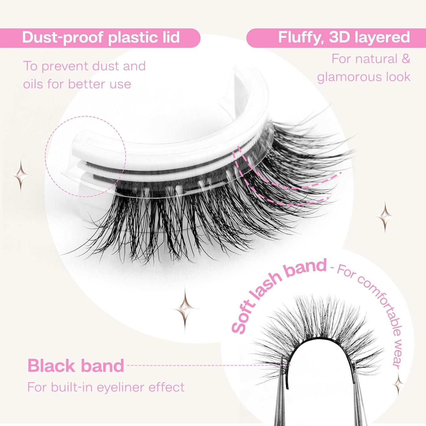 CALAILIS Self Adhesive Eyelashes 5 Pairs Natural Look Press On Lashes No Glue Need Eyelashes Reusable Cat Eye Wispy Self-adhesive False Lashes with Replacement Adhesive Strips (C105)