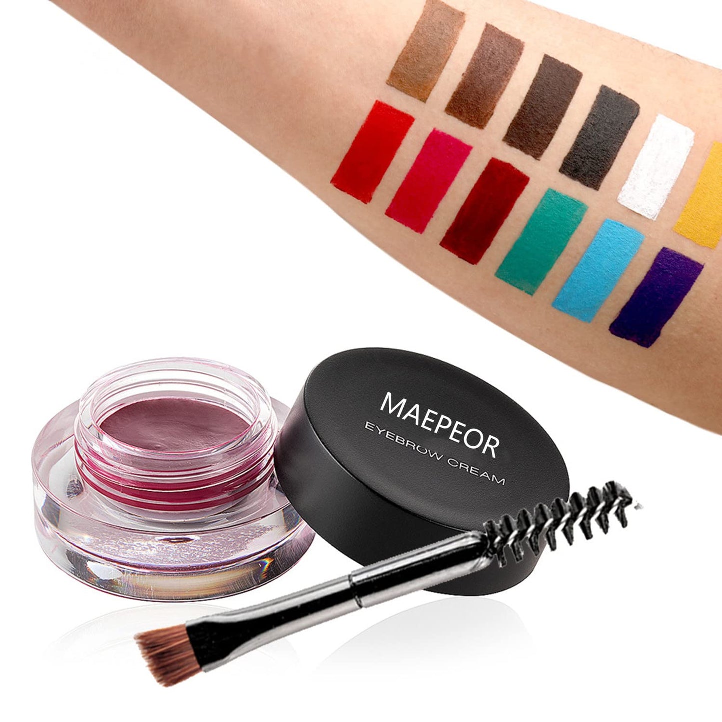 MAEPEOR 12 Colors Eyebrow Pomade Full-pigmented Long Lasting Waterproof Eyebrow Cream Gel Filling & Shaping Tinted Eyebrows Enhancers with Brush for Daily or Cosplay (12 Purple)