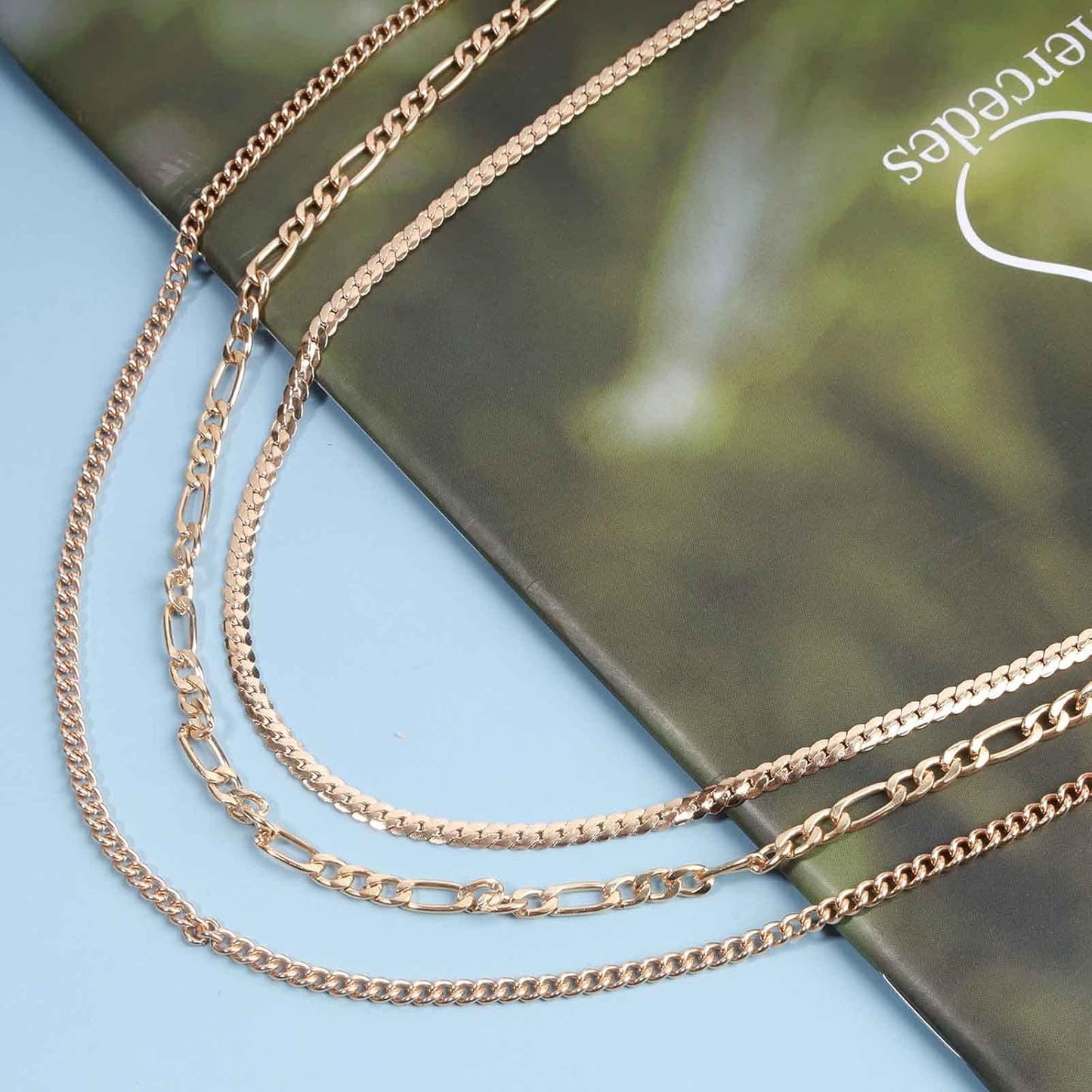 Punk Layered Figaro Chain Necklace Gold Snake Chain Choker Necklace Chunky Herringbone Necklace Vintage Layering Curb Chain Necklace Jewelry for Women and Girls Gifts for Her