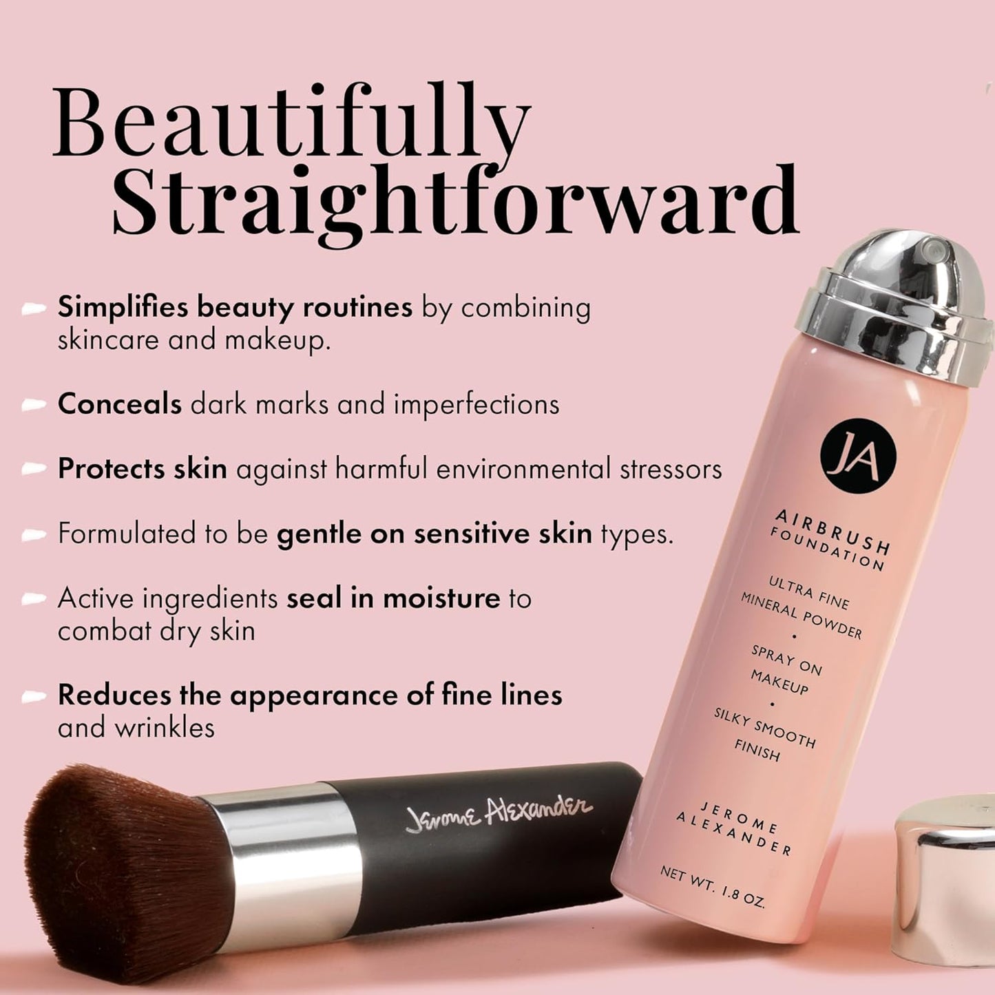 MagicMinerals AirBrush Foundation by Jerome Alexander – 2pc Set with Airbrush Foundation and Kabuki Brush - Spray Makeup with Anti-aging Ingredients for Smooth Radiant Skin - Light