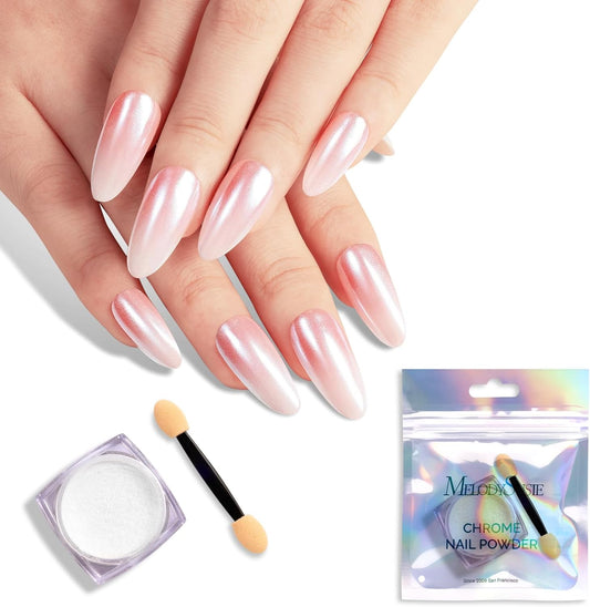 MelodySusie White Chrome Nail Powder for Gel Nails,Pearl Powder Mirror Effect Pigment Pearlescent Mermaid Pigment Pearl Glitter for Home DIY Salon Use Visit The MelodySusie Store