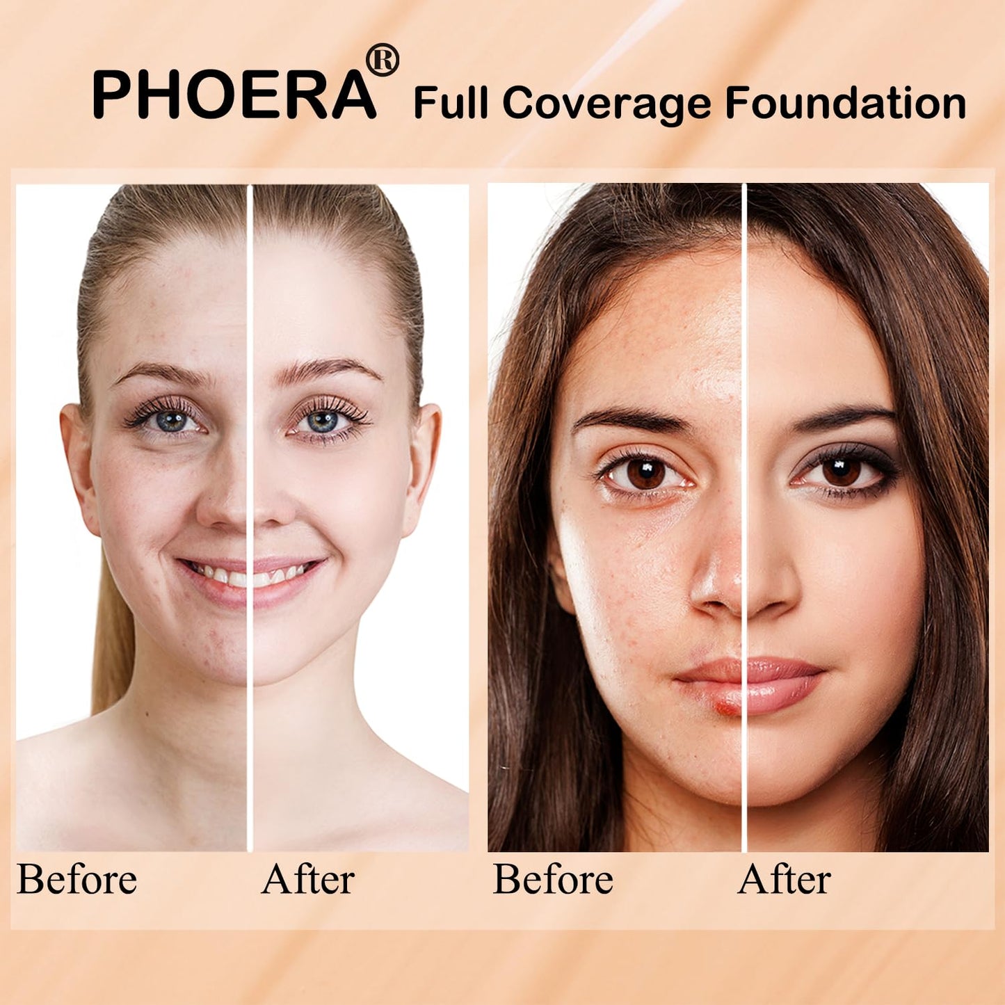 PHOERA Foundation, PHOERA Matte Liquid Foundation,PHOERA Makeup for Women, PHOERA Foundation Full Coverage Concealer, 30ml 24HR Matte Oil Control Concealer (108-Tan)
