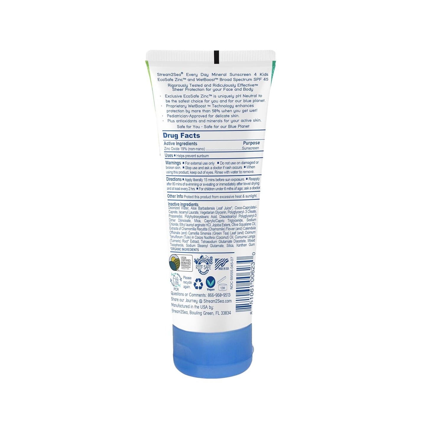 SPF 45 Every Day Kids Mineral Sunscreen | 2.5 Fl Oz Biodegradable, Paraben Free & Reef Safe Sunscreen for Face & Body for Kids | Non-Greasy, Lightweight & Sheer Mineral Protection Against UVA & UVB
