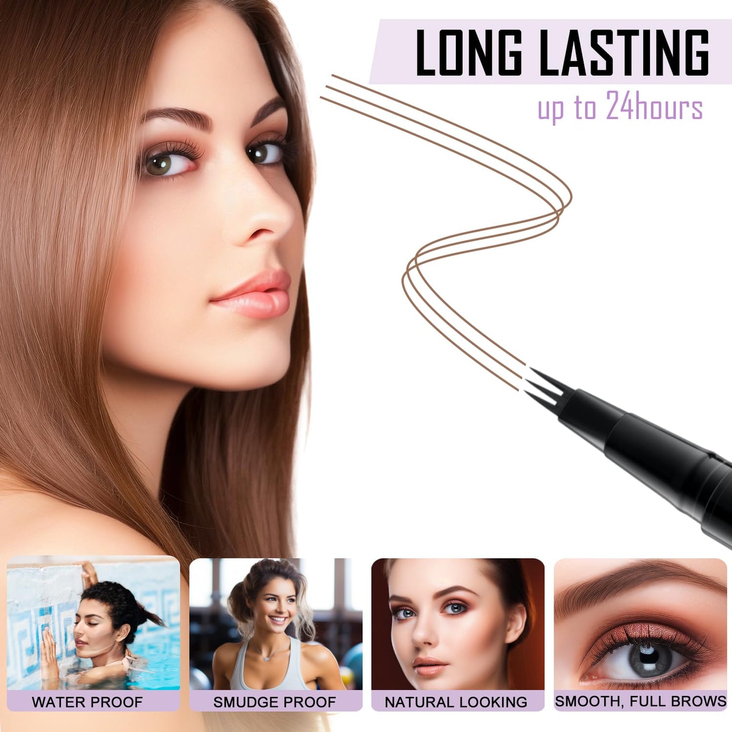 LAVONE Eyebrow Pencil, 2-In-1 Waterproof Eyebrow Pen, with 3 Tip Microblading Eyebrow Pen and Ultra-Precise Brow Pencil, Dual-ended Eyebrow Brush, for Eyebrow Makeup - Soft Brown
