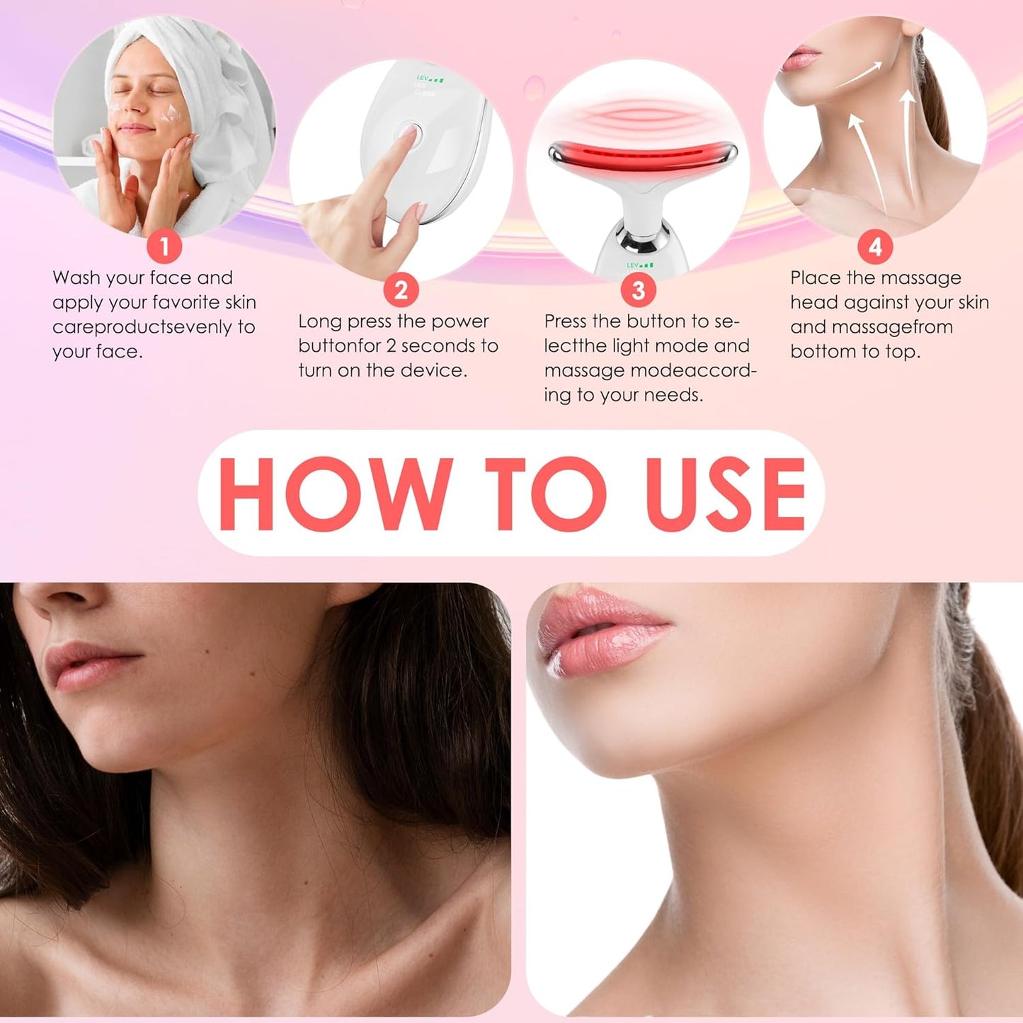 Facial Massager Red-Light-Therapy-for-Face and Neck, Face 𝖲 culpting Wand with 7 Color (White)