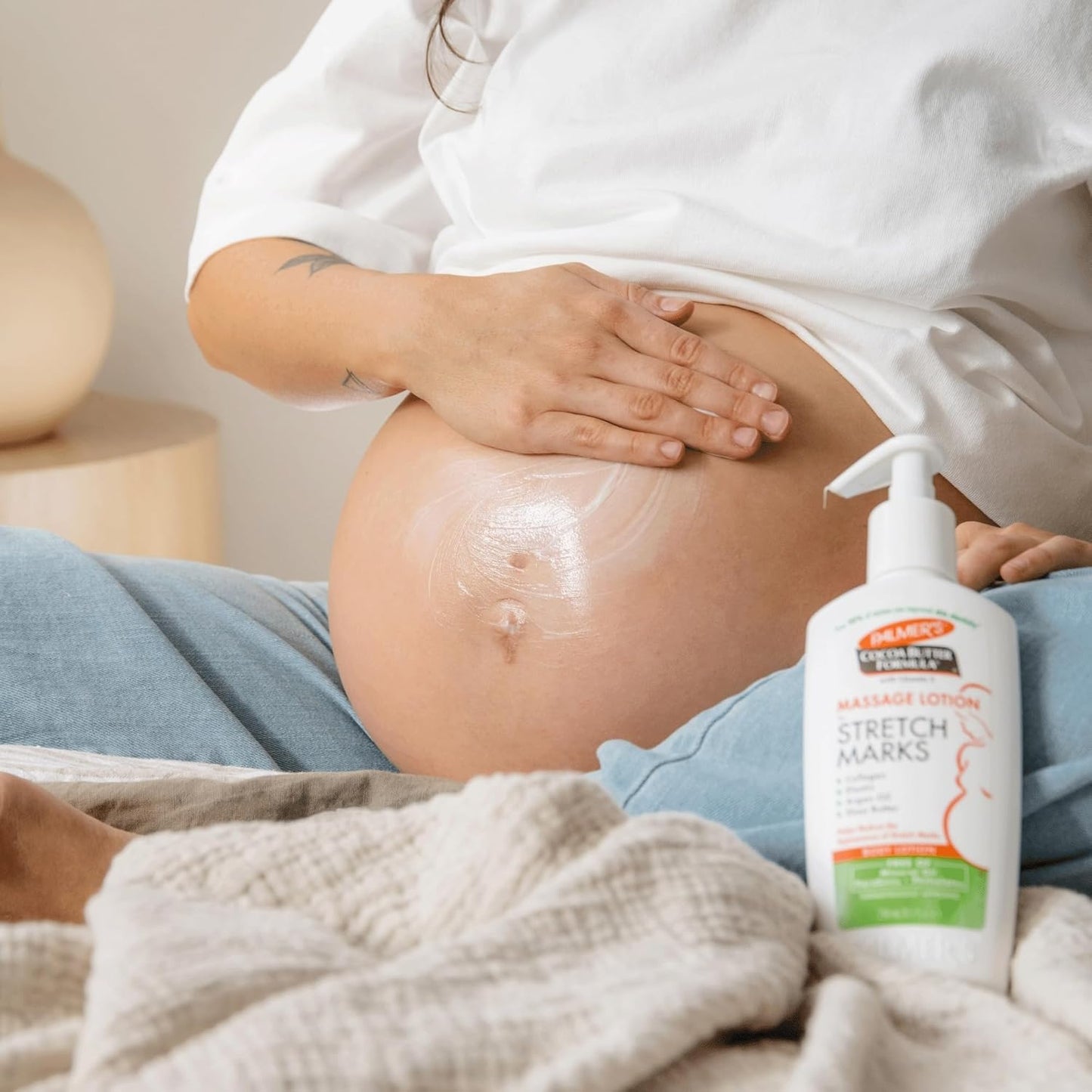 Palmer's Cocoa Butter Formula Massage Lotion For Stretch Marks, Pregnancy Skin Care, Belly Cream with Collagen, Elastin, Argan OIl and Shea Butter, 8.5 Ounces
