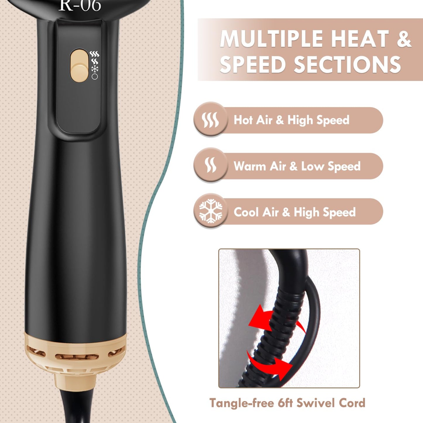 Hair Dryer Brush Blow Dryer Brush in One, 4 in 1 Hair Dryer and Styler Volumizer with Oval Barrel, Professional Salon Hot Air Brush for All Hair Types, Gold