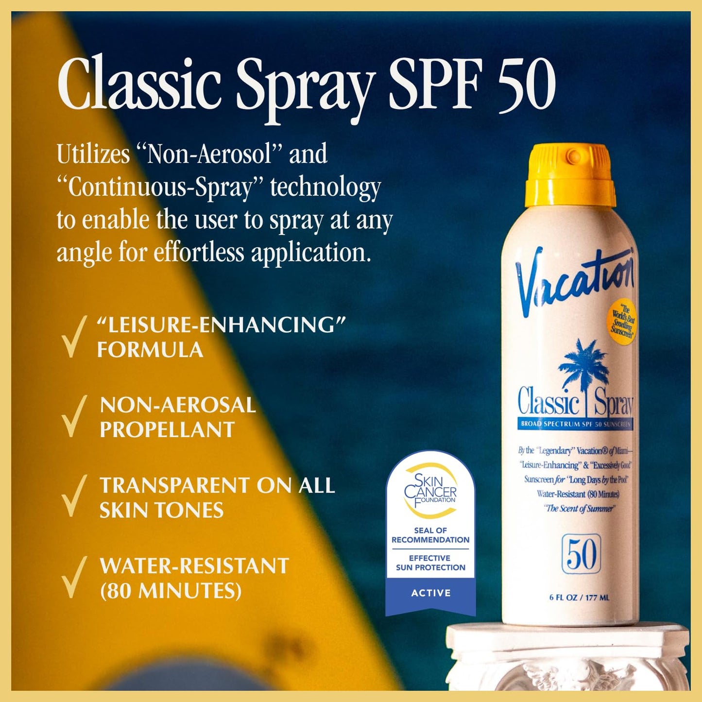 Vacation Classic Sunscreen Spray SPF 50 & Air Freshener Bundle, Water-Resistant, Lightweight, Transparent on All Skin Tones, Dermatologist-Tested, Vegan, 6 Fl. Oz.