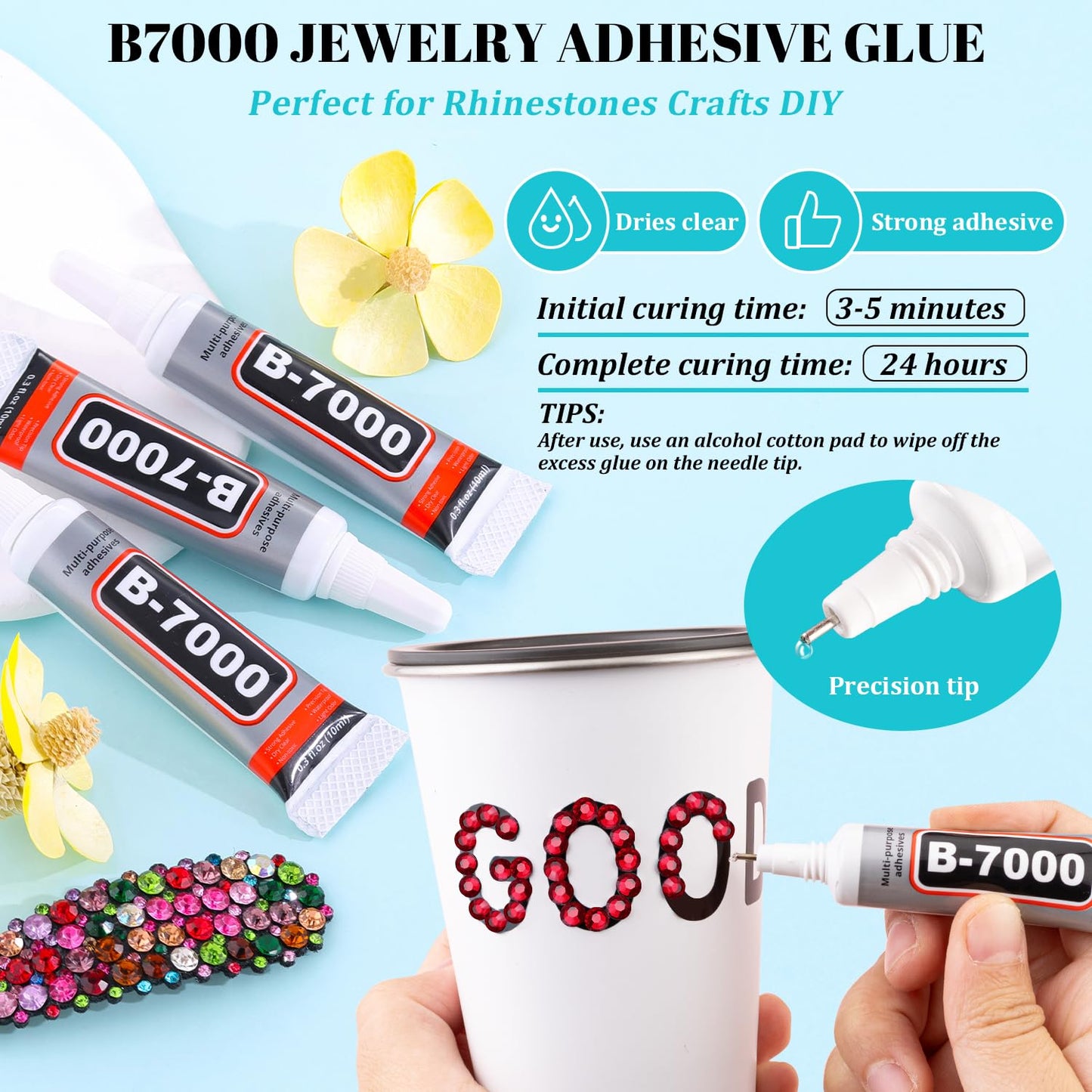 6100Pcs Resin Rhinestones for Crafting with 2Pcs 10ml B7000 Jewelry Glue, 1 Box Flatback Crystals Diamond (Dark Red) for Bedazzling Crafts DIY Nail Art，Non Hotfix Gems for Clothing Shoes Tumblers