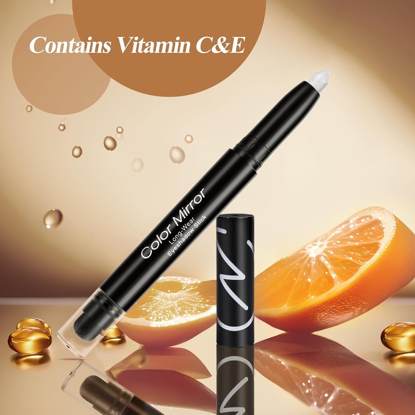 Longwear Cream Eye Shadow Sticks(65 Snowflake Shimmer), Smudge-Proof, Waterproof Eyeshadow,Silky Formula Glitter With Makeup Brush,Pure White