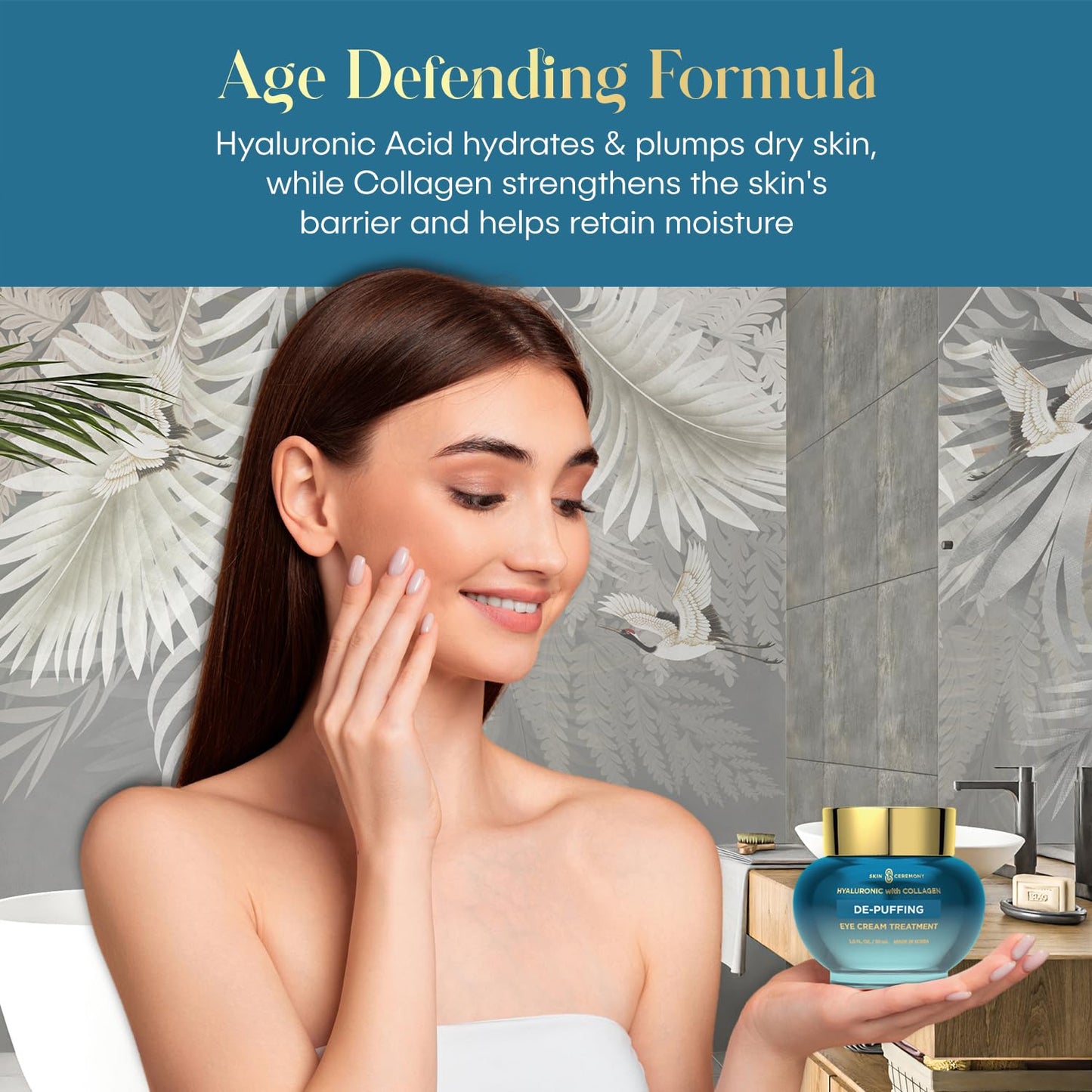 Hyaluronic Acid & Collagen De-Puffing Eye Cream - Hydrates and Promotes Moisture Retention - Helps reduce Under Eye Bags & Dark Circles - Skin Care Made in Korea - 1.0 FL.OZ.