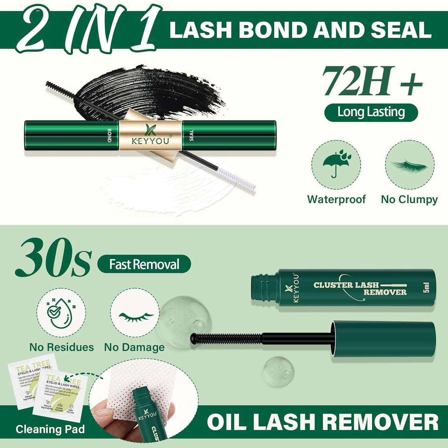 KEYYOU Lash Extension Kit DIY 300Pcs Lash Clusters Eyelash Extension Kit 40D C Curl 9-18MIX Lash Clusters Kit with Lash Glue Remover Applicator Easy to Use for Beginners(Kit,40D-C,9-18MIX)