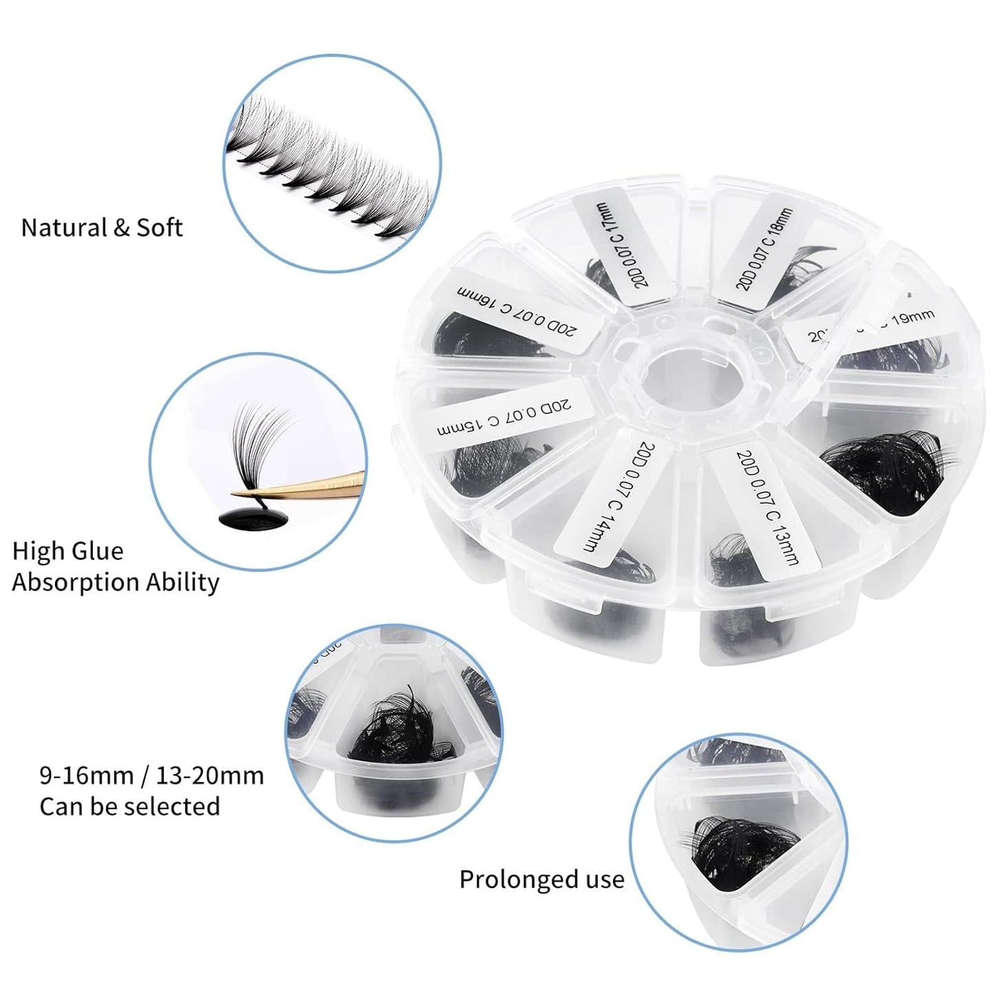 Premade Fans for Eyelash Extension: 20D, Wendy Lashes, Handmade Fans, Pre-made, For Lash-Artists, D, 9-16mm