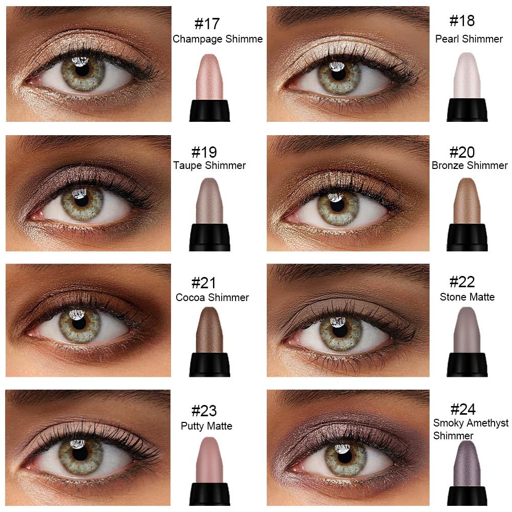 Kaely 8Pcs Cream Eyeshadow Stick Set, Champagne Pearl Taupe Bronze Cocoa Stone Putty Smoky Amethyst, Matte Shimmer Eyeliner Pencil Eye Shadow Sticks Palette Makeup for Older Women, Cruelty-Free 03