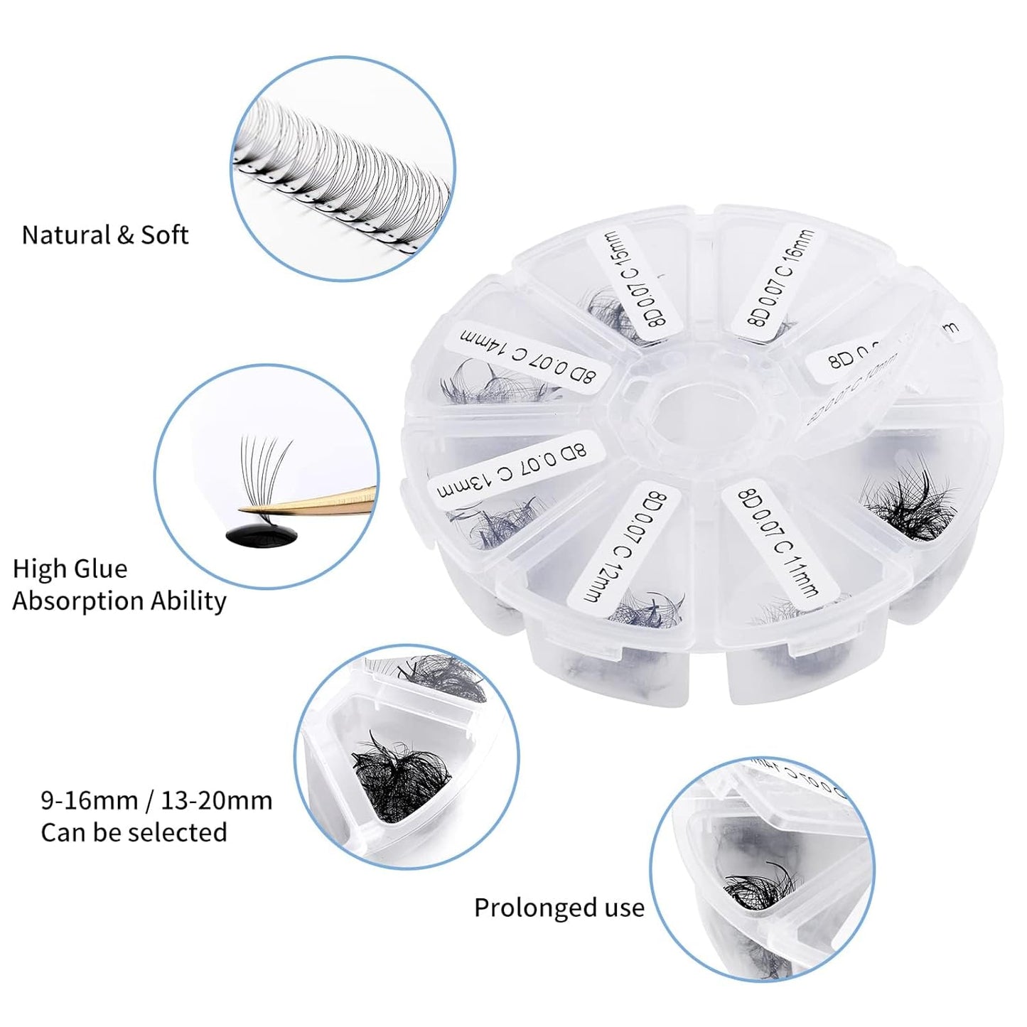 Premade Fans for Lash Extension: 8P, Wendy, Handmade Fans, Pre-made, For Lash-Artists, D, 9-16mm
