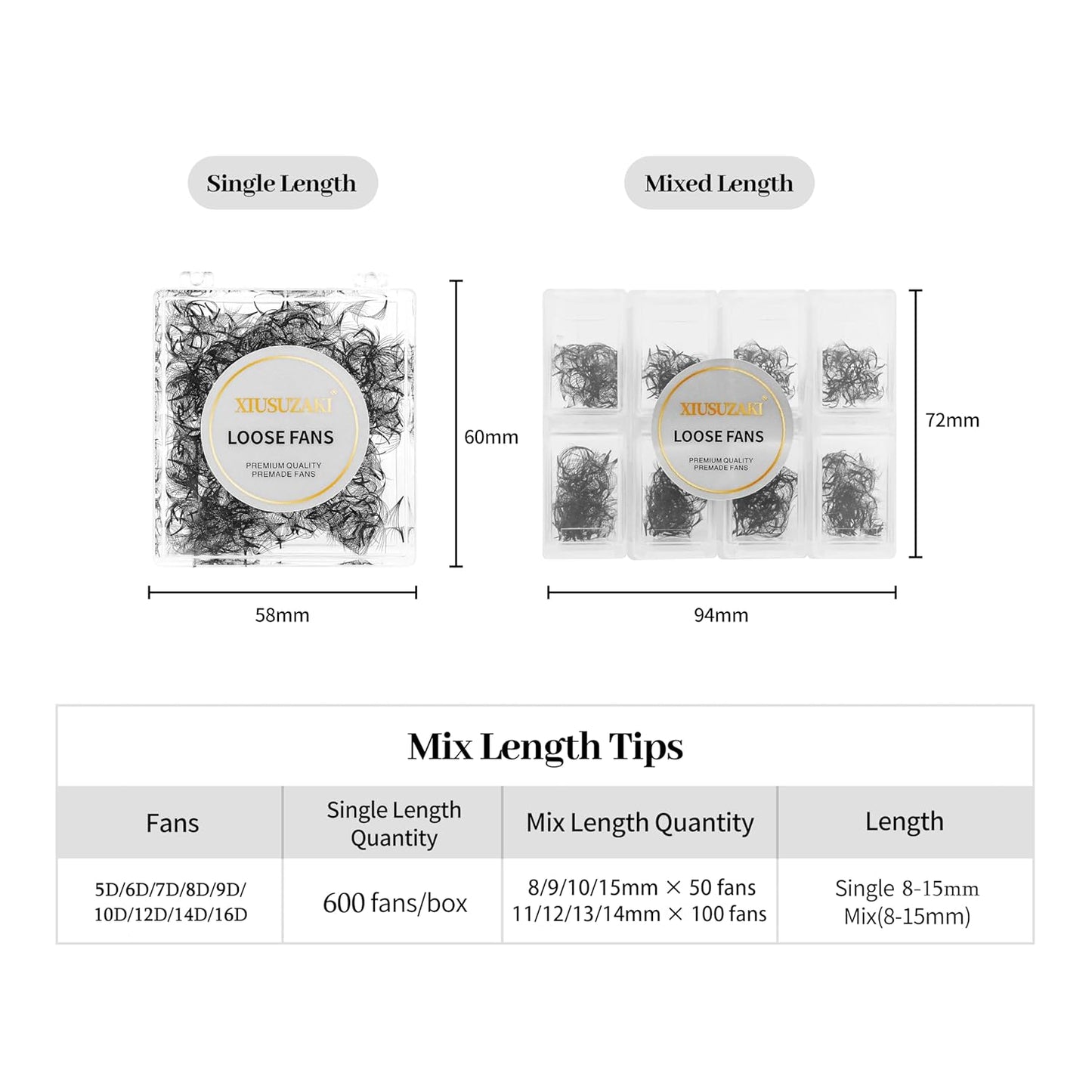 Premade Lash Fans Eyelash Extensions 600 Fans 20D Volume 0.05 Thickness D Curl Mix 8-15mm Fluffy Soft