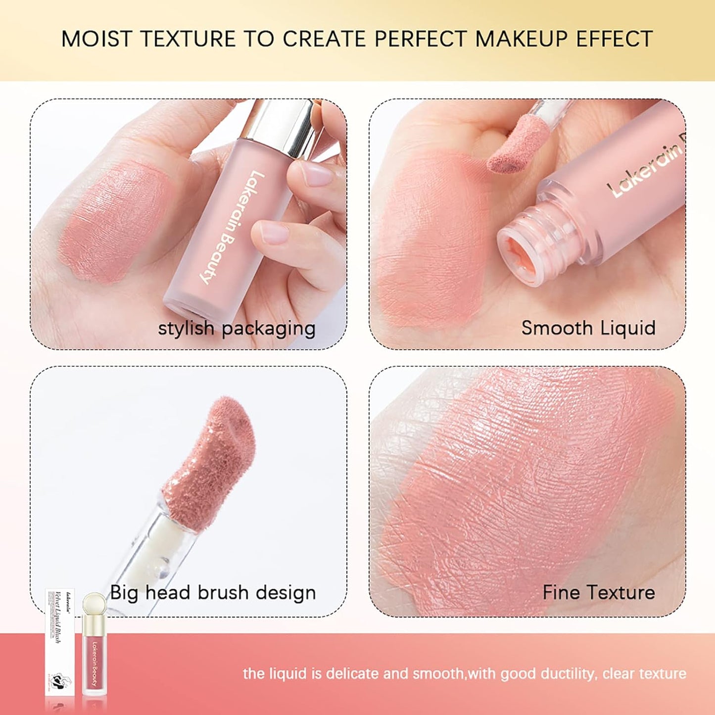 Liquid Blush, Soft Cream Liquid Blush for Cheeks, Light Weight,Long Lasting, Smudge Proof, Natural-Looking, Dewy Finish, For Natural-looking Flush & Everyday Wear (04#)