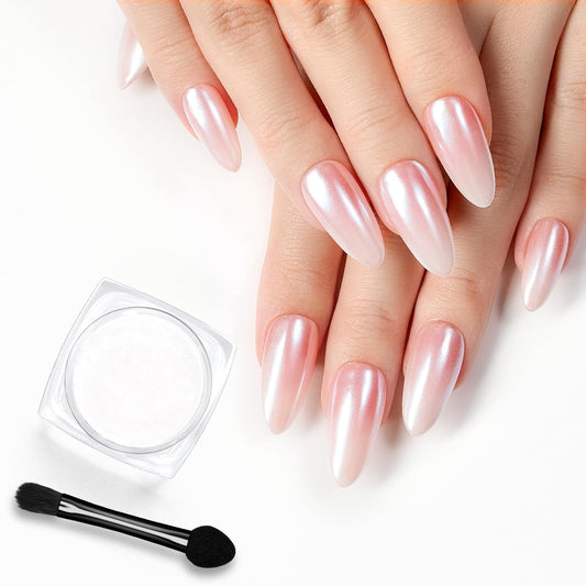 Beetles White Chrome Nail Powder for Gel Nails Pearl Cromer Nail Powder Mirror Effect Nails Gel Polish Glitter Manicure Holographic Pigment Nails Art Design Gifts for Women