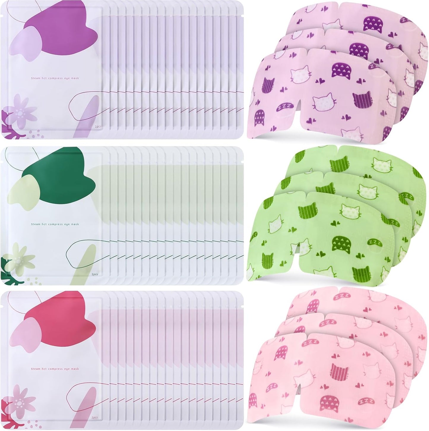 48 Pack Steam Eye Mask Disposable Heated Eye Mask for Dry Eyes Self Heating Eye Mask Warm Eye Compress Lavender Unscented Rose for Eye Fatigue Relief Women Men Travel Sleep Spa Gift