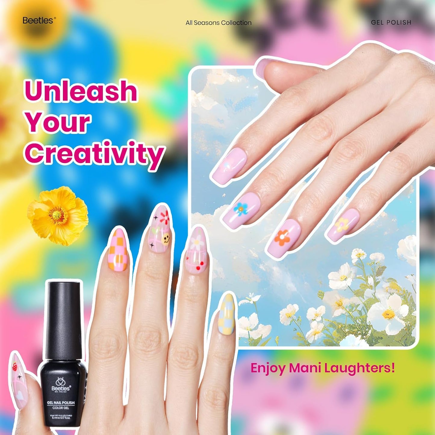 beetles Gel Polish Doodle Dreams - Gel Nail Polish Set Orange Red Purple Nude White Black Blue 25 Colors with Base Glossy Matte Top Coat UV LED Soak Of Gifts for Women Girls