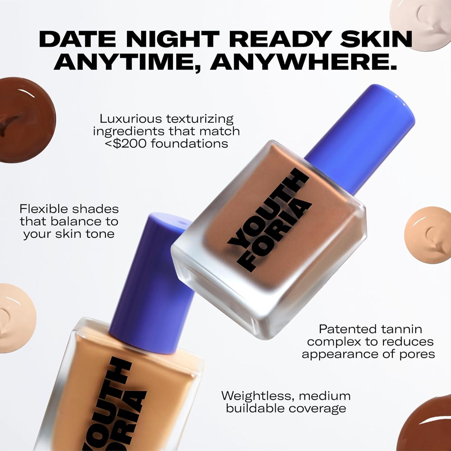 Youthforia Date Night Skin Tint Serum Foundation, Light-Medium Coverage, Hydrating Formula, Vegan & Cruelty-Free, 345 Medium - Neutral with Cool Undertones