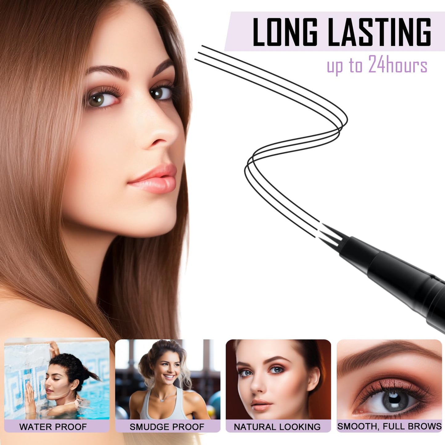 LAVONE Eyebrow Pencil, 2-In-1 Waterproof Eyebrow Pen, with 3 Tip Microblading Eyebrow Pen and Ultra-Precise Brow Pencil, Dual-ended Eyebrow Brush, for Eyebrow Makeup - Ash Black
