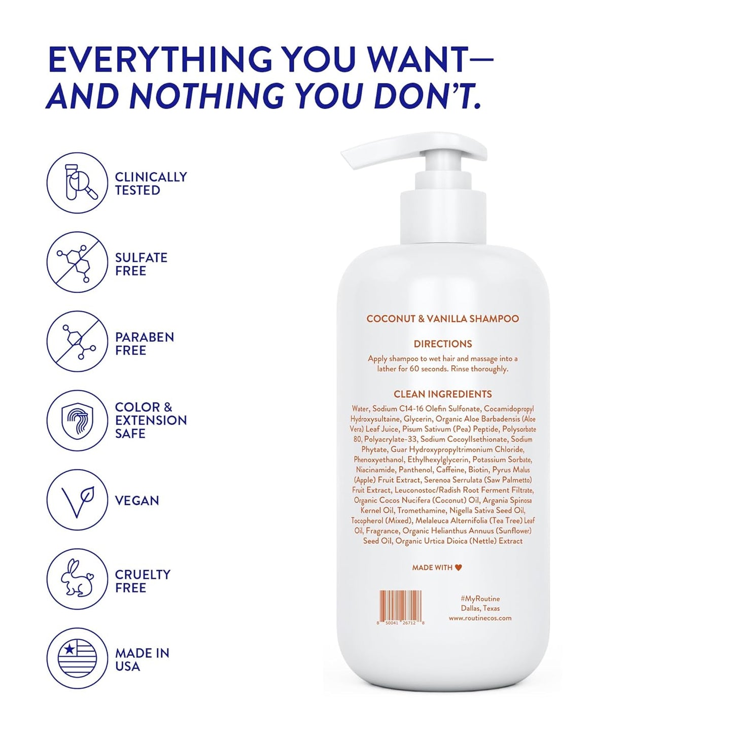 Routine Wellness Anti-Thinning Shampoo for Thinning Hair - Biotin DHT Blocker Women & Men - Color Safe Shampoo for Hair Loss & Healthy Hair - Coconut & Vanilla 14oz (Pack of 2)